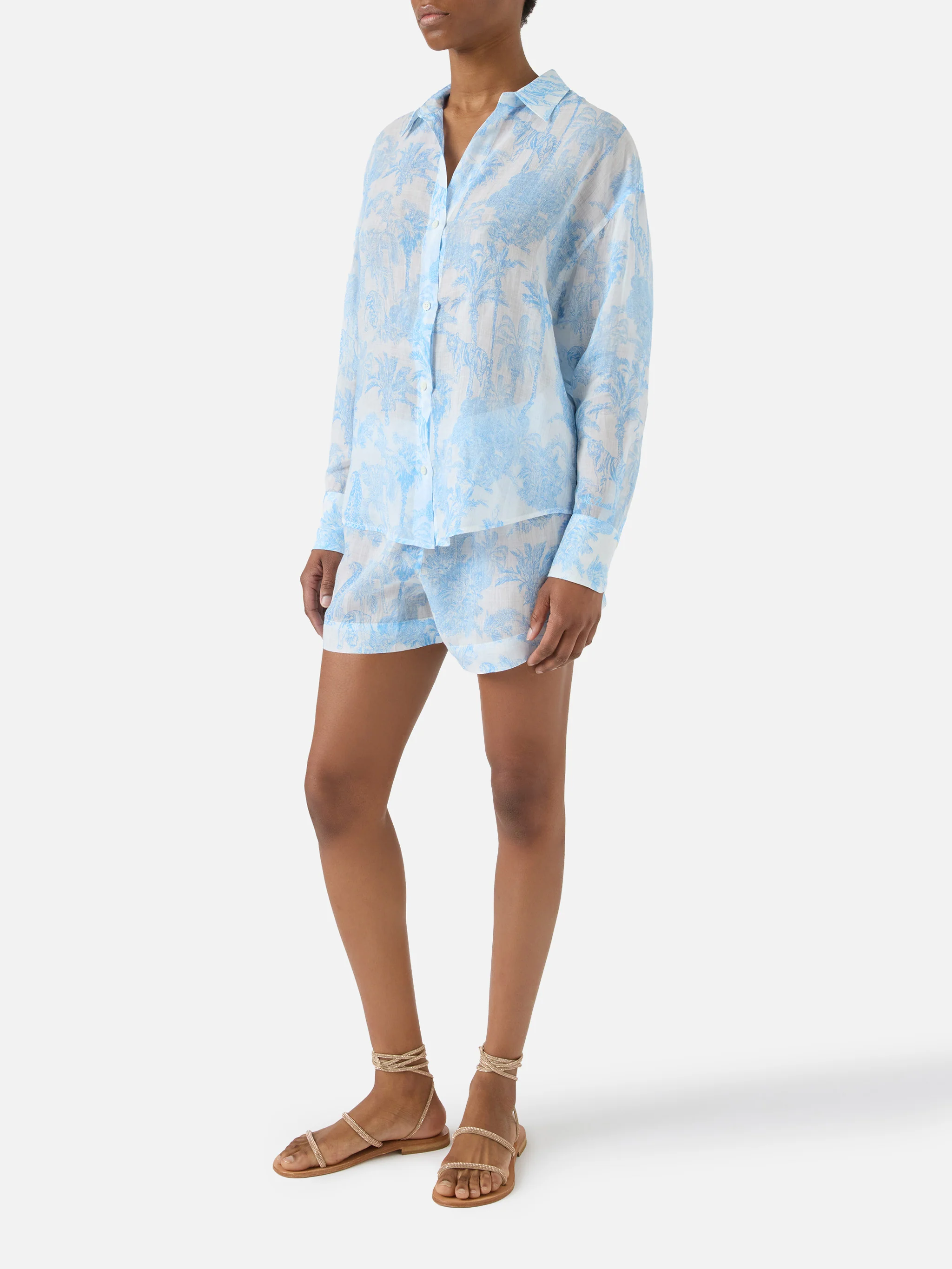 Cristal ramie shirt with light blue toile de jouy print - Image 2