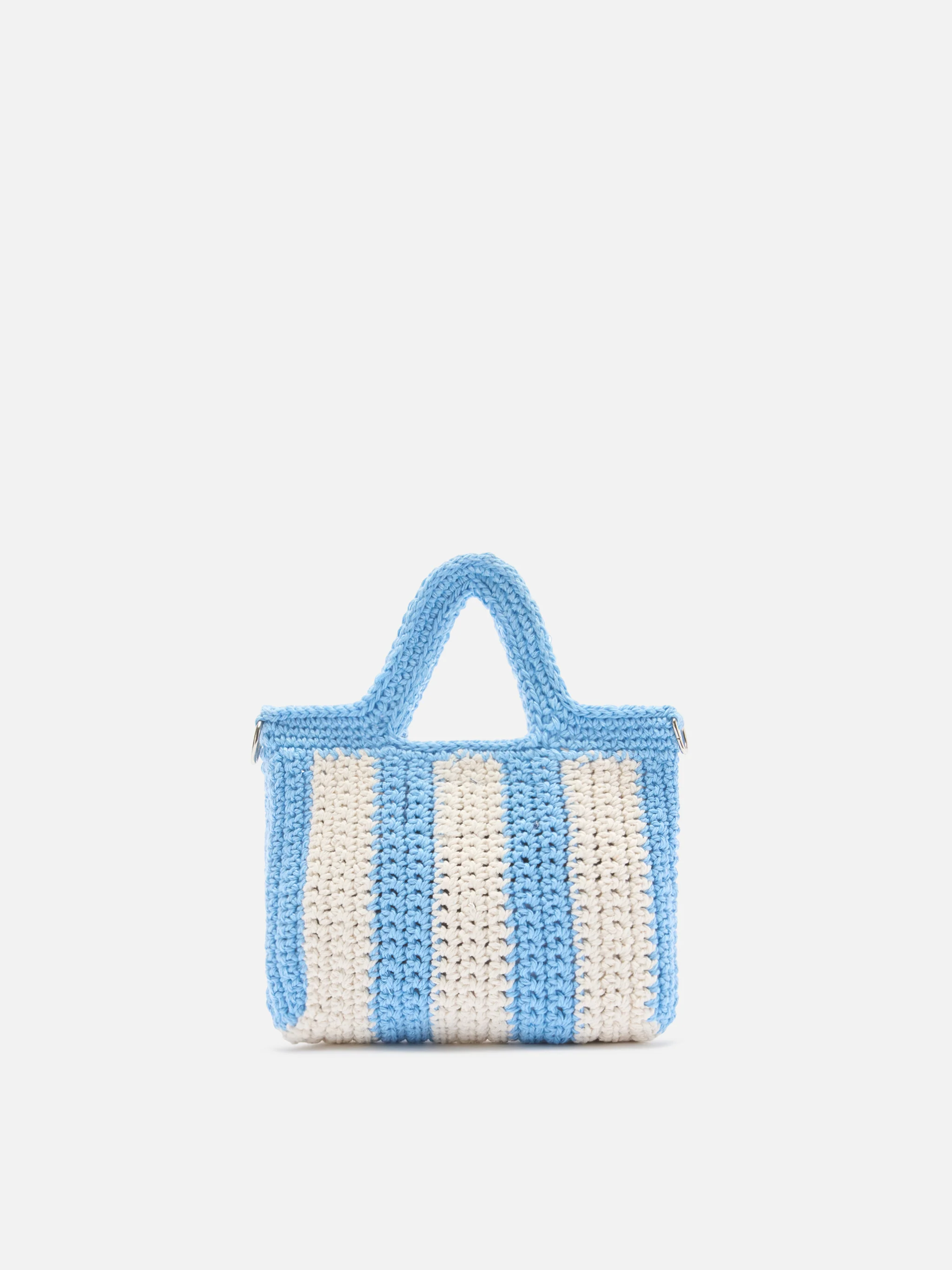 Crochet Mini bag with light blue striped pattern and embroidered logo - Image 3