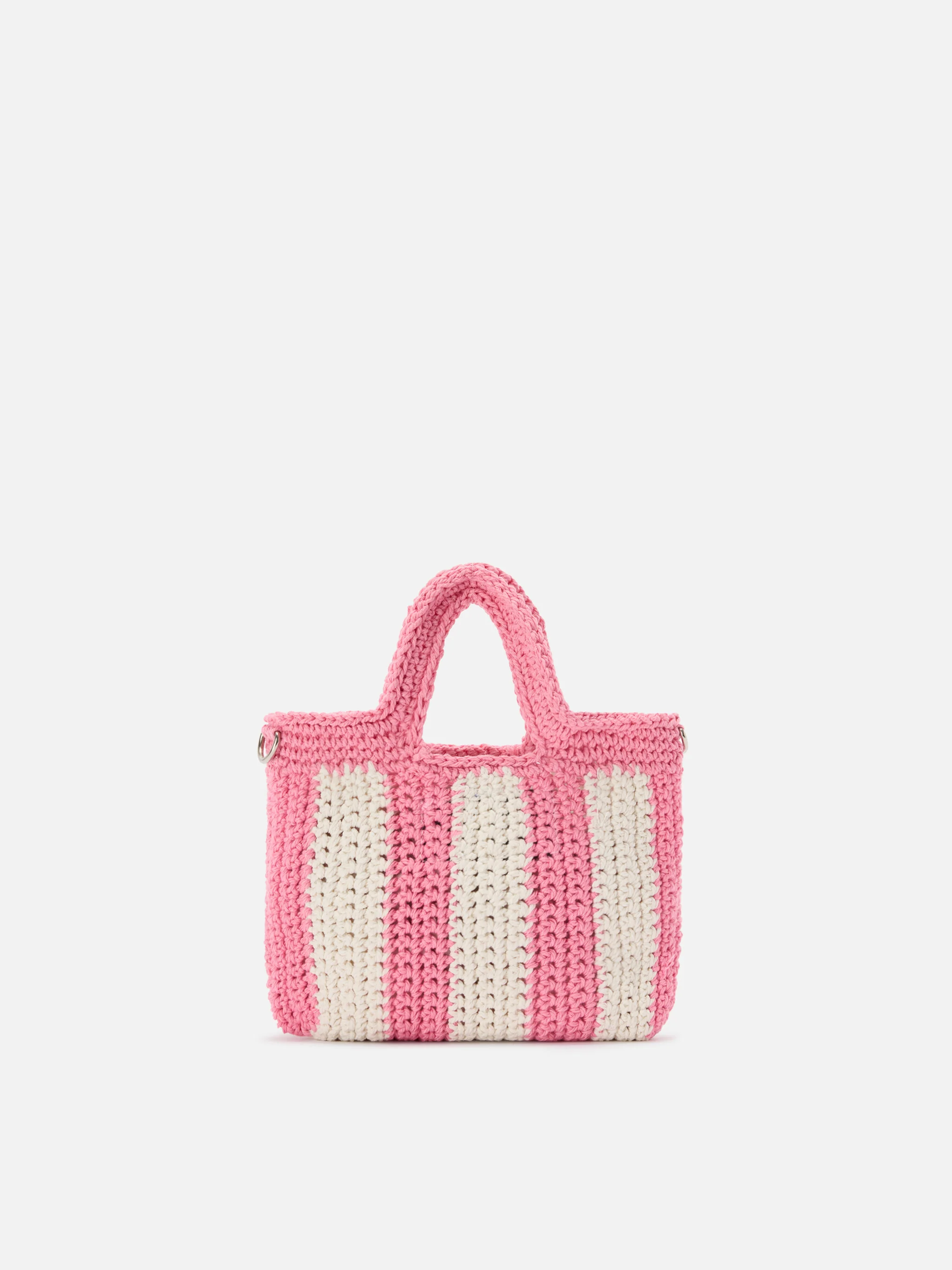 Crochet Mini bag with pink striped pattern and embroidered logo - Image 3