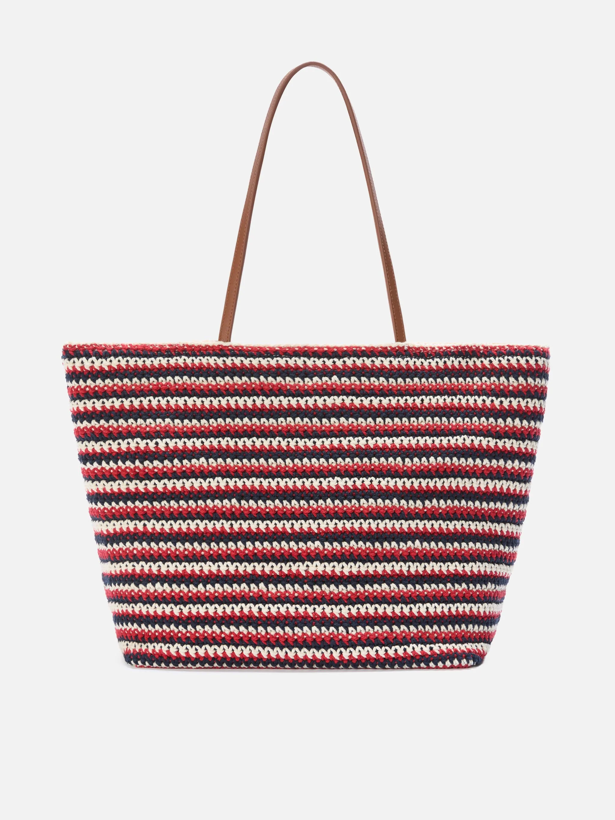 Crochet Tote bag in blue and red stripes with embroidered logo - Image 4