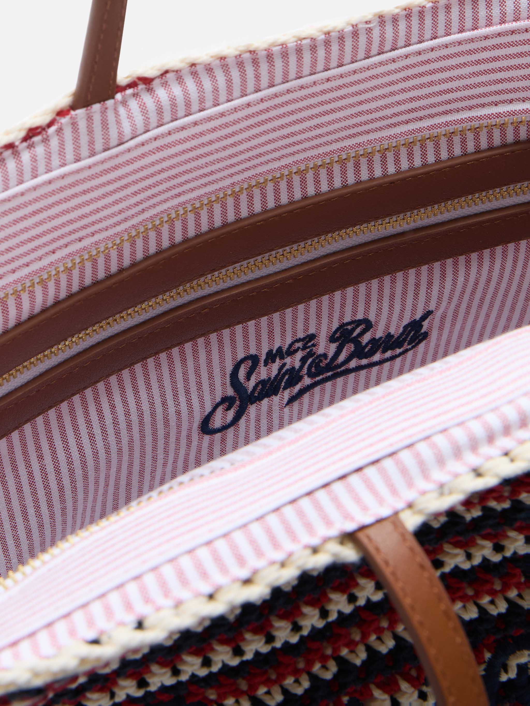 Crochet Tote bag in blue and red stripes with embroidered logo - Image 5