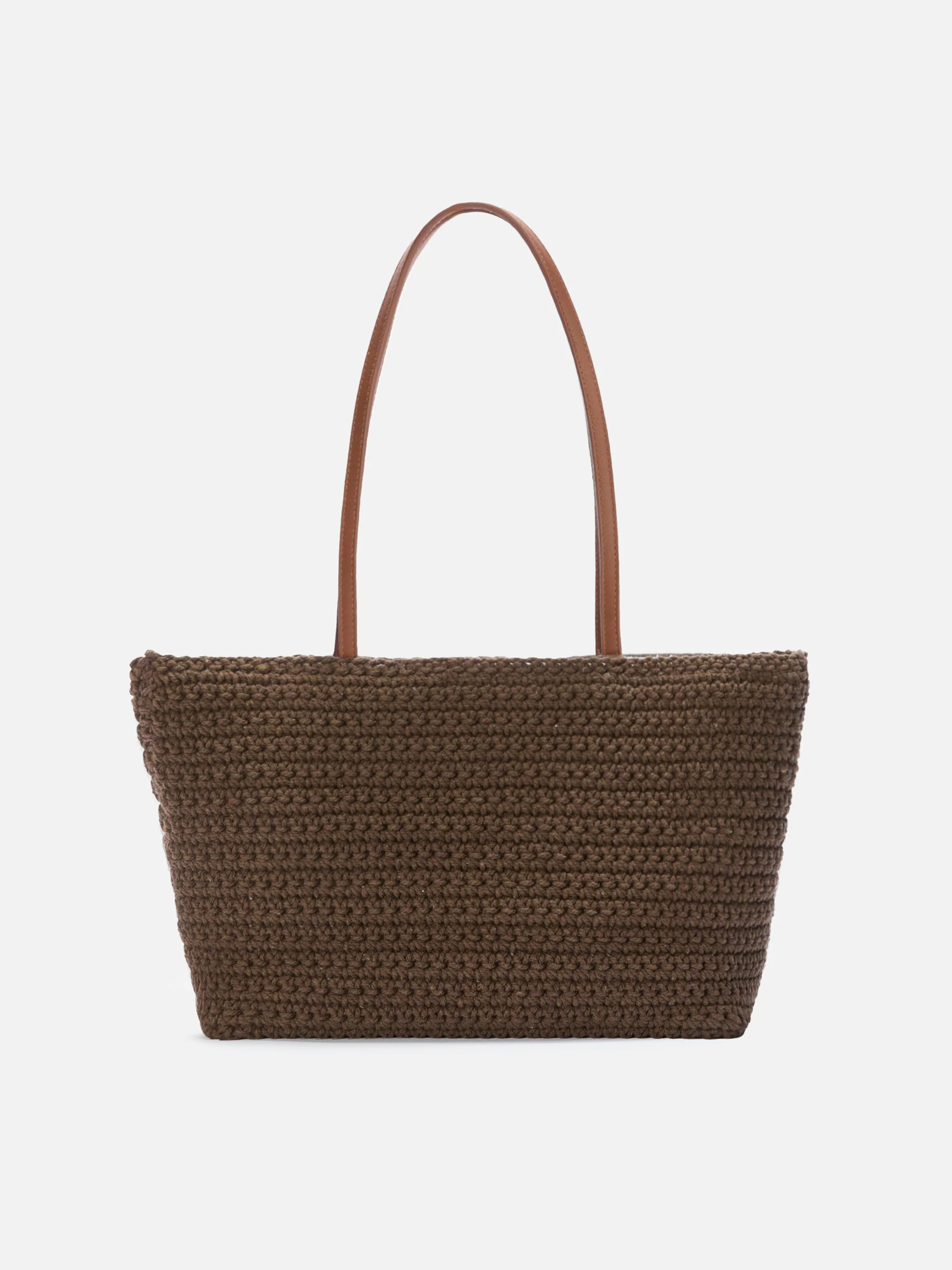 Crochet Tote medium brown bag with embroidered logo - Image 4