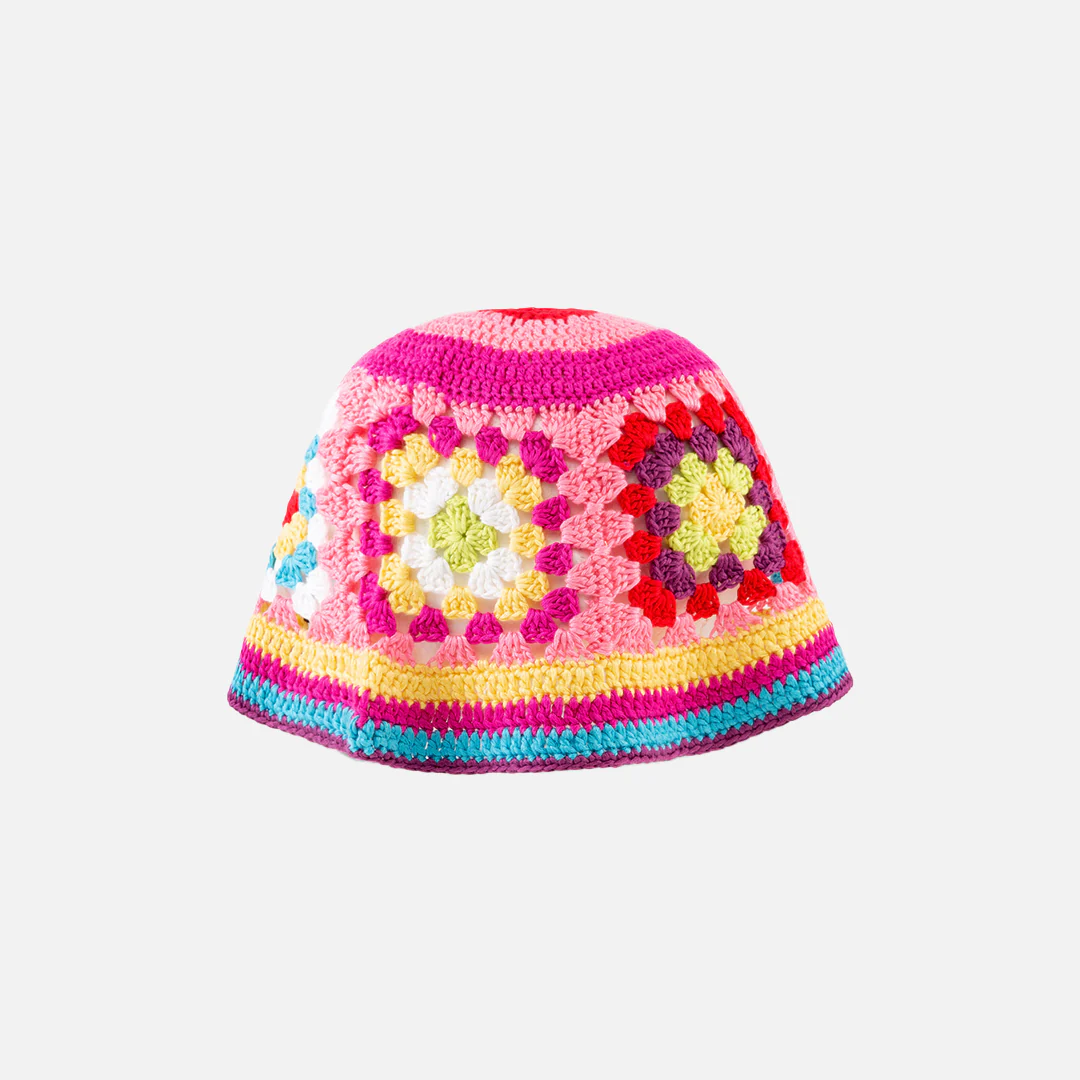 Multicolor crochet cloche hat on pink base - Image 3