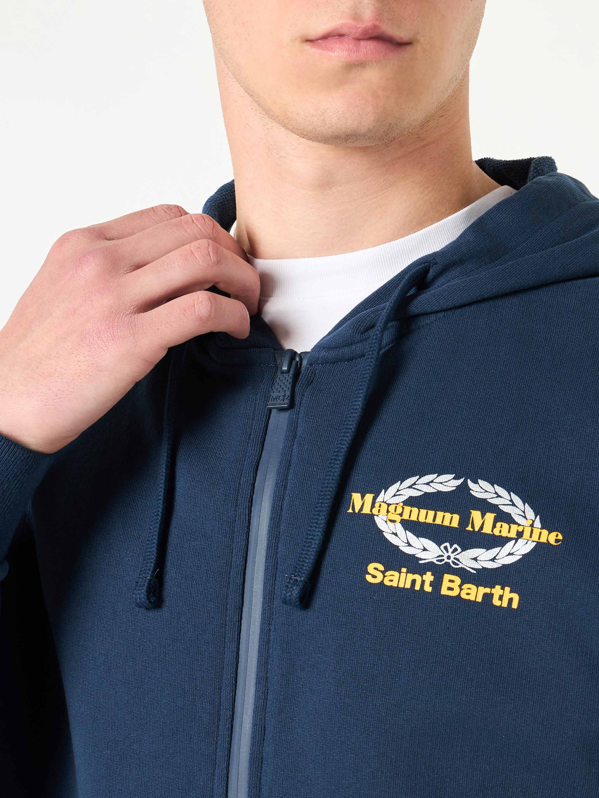 Blue cotton hoodie with Magnum Marine Saint Barth embroidery | MAGNUM MARINE SPECIAL EDITION - Image 3
