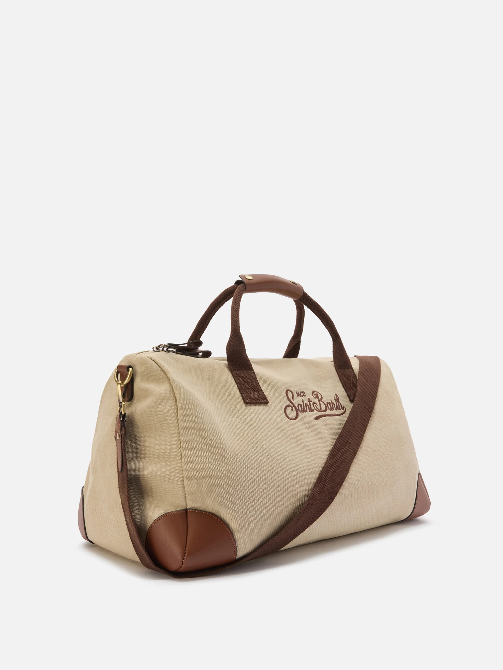 Daily beige cotton blend weekender with embroidered logo - Image 2
