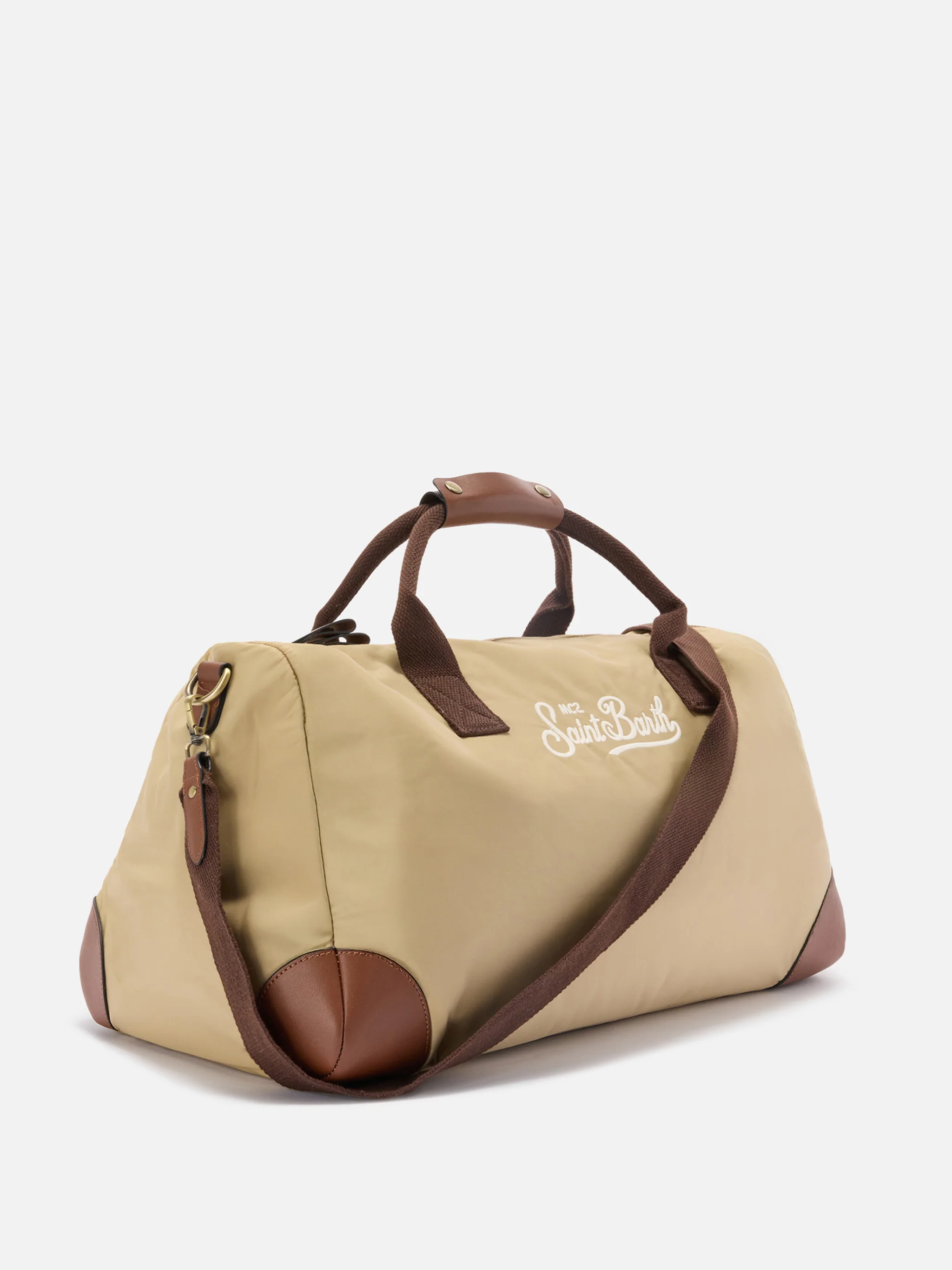Daily beige nylon weekender with embroidered logo - Image 2