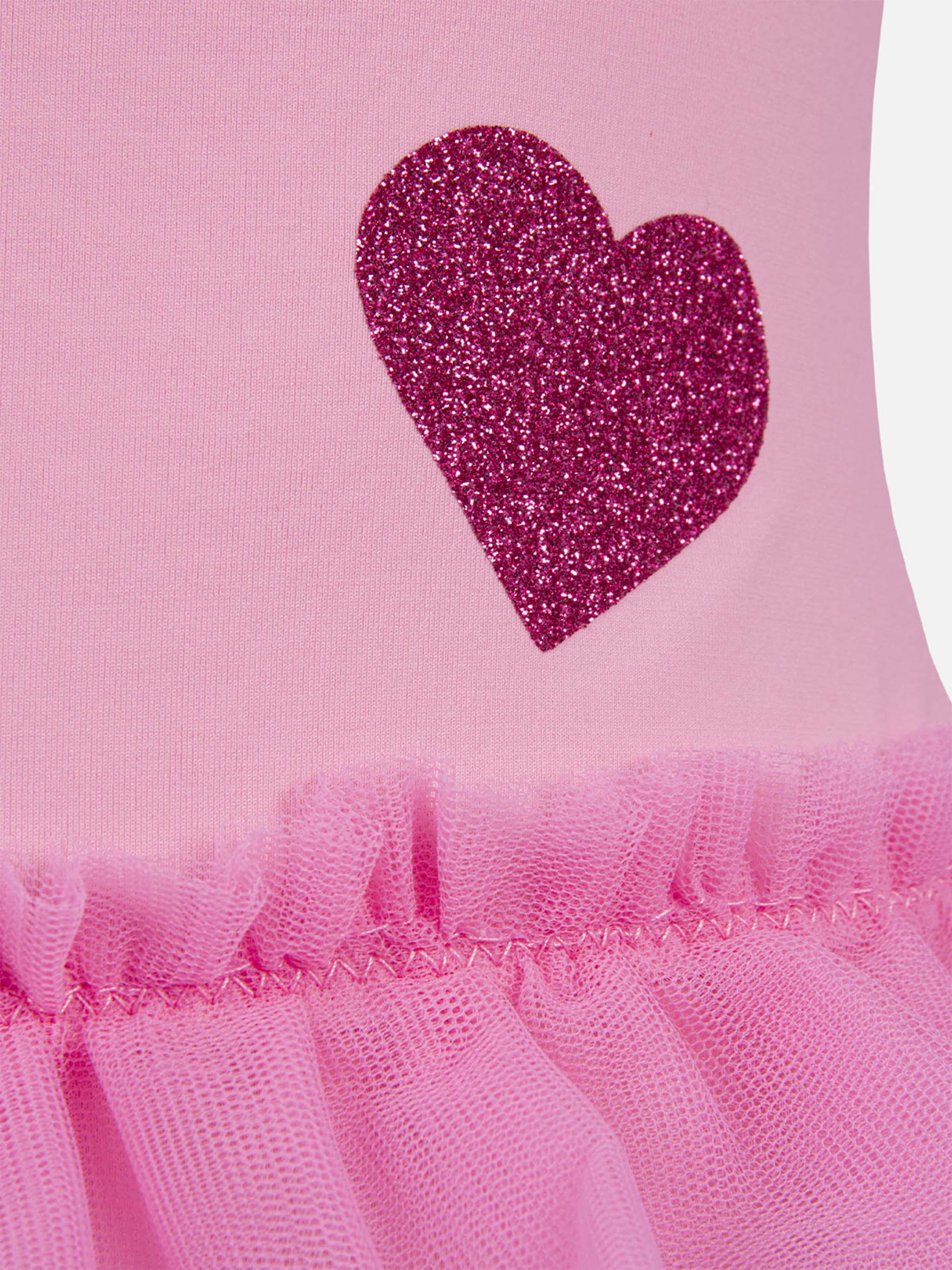 Dancer one-piece swimsuit with tulle ruffle and glittered hearts - Image 3