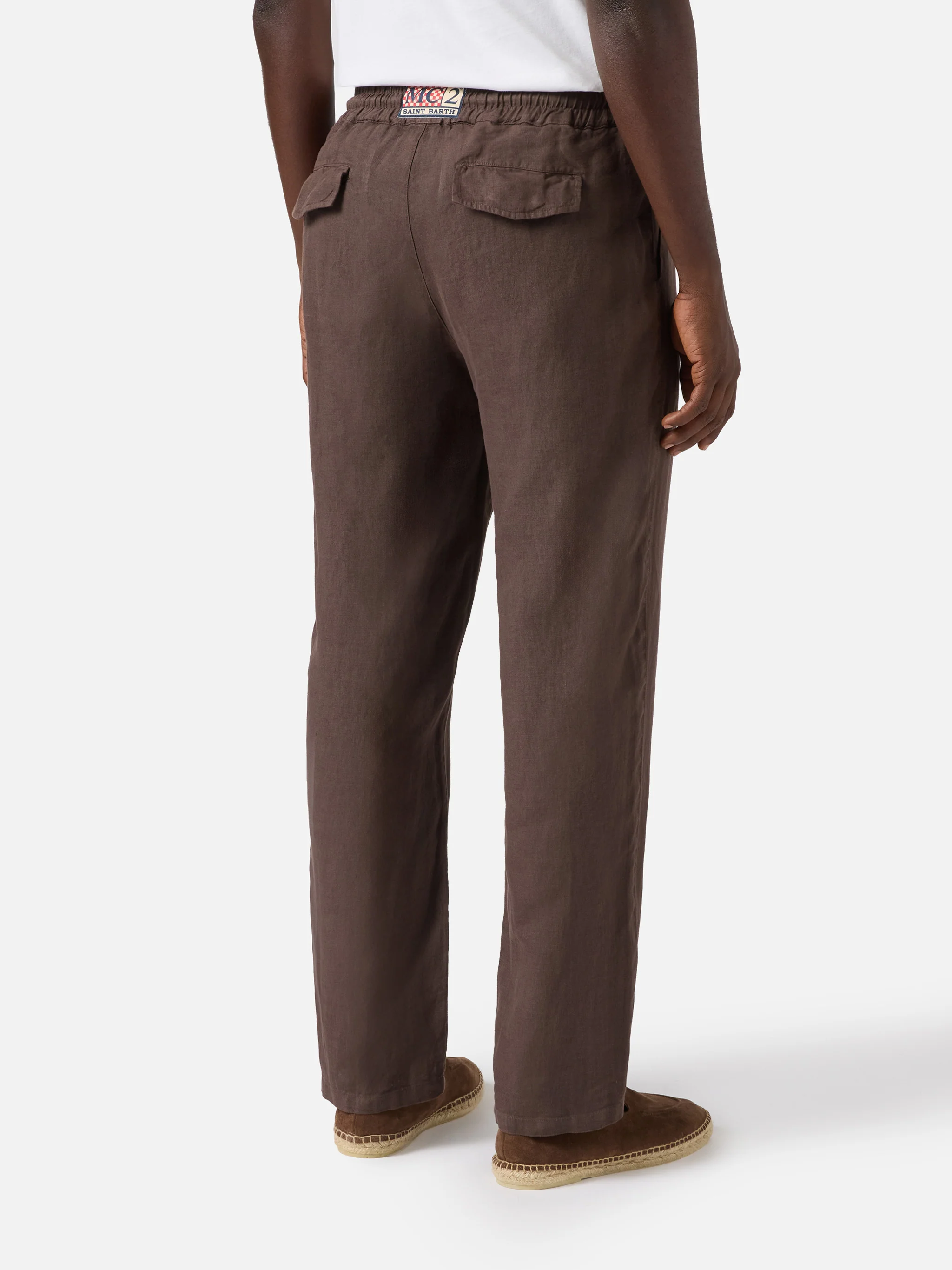Dark brown Calais long pants in pure linen - Image 2