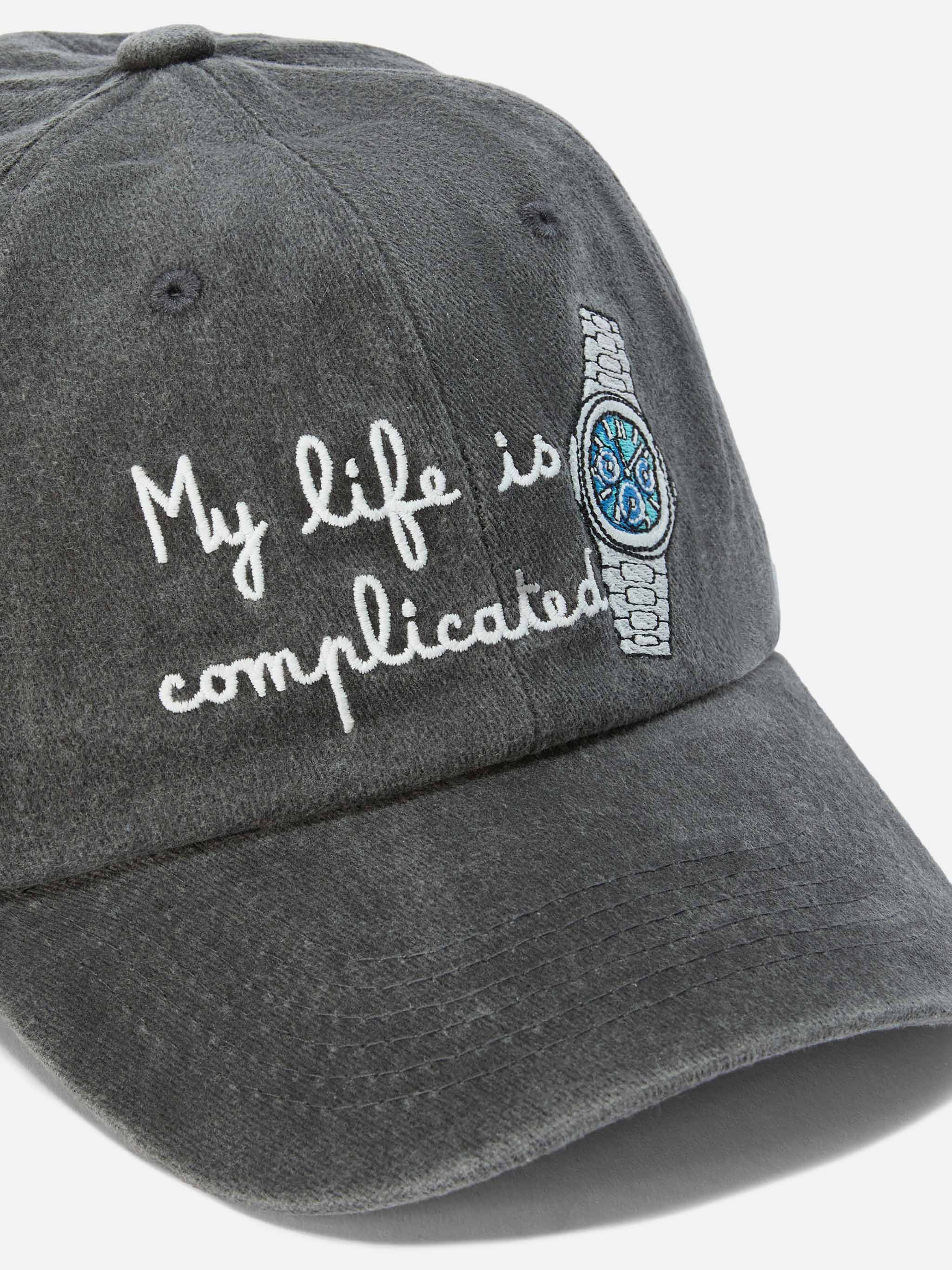 Davis Baseball Cap in denim with “My life is complicated” embroidery - Image 2