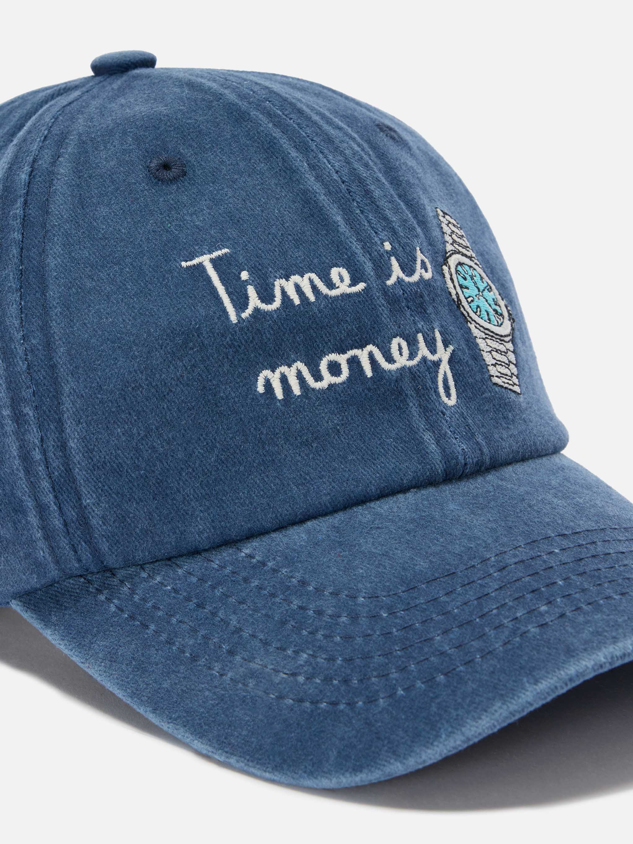 Davis cotton baseball cap in blue with Time is money embroidery - Image 2