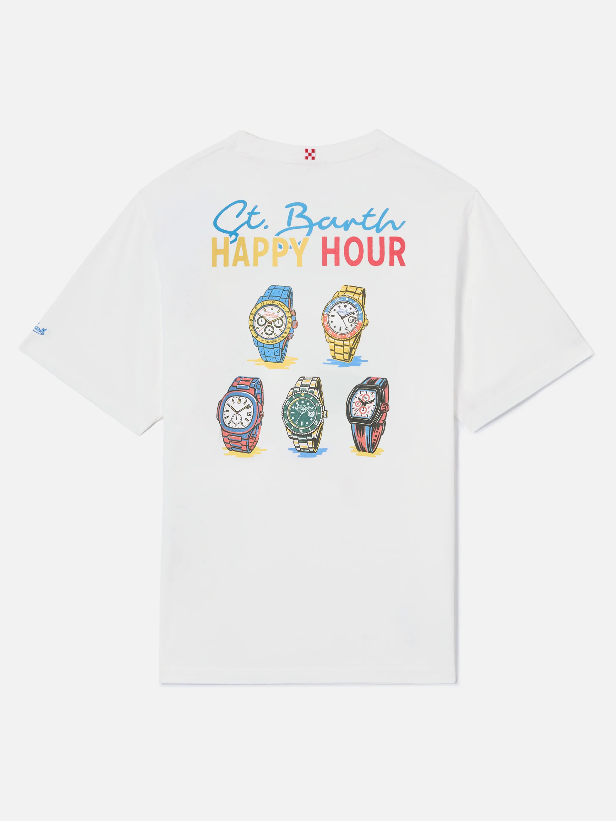 Delmar t-shirt with St. Barth Happy Hour print and maxi graphic on the back