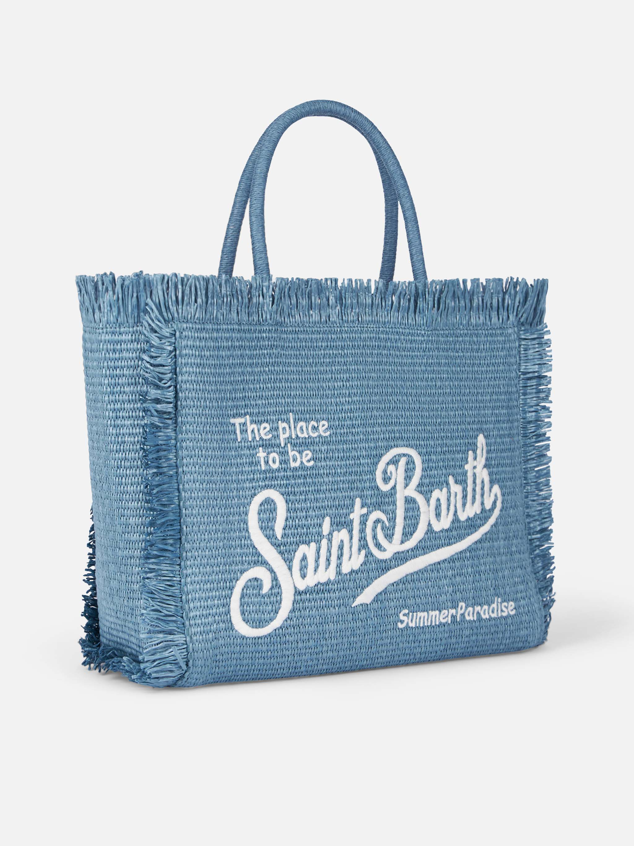 Denim blue straw effect Vanity tote bag - Image 2