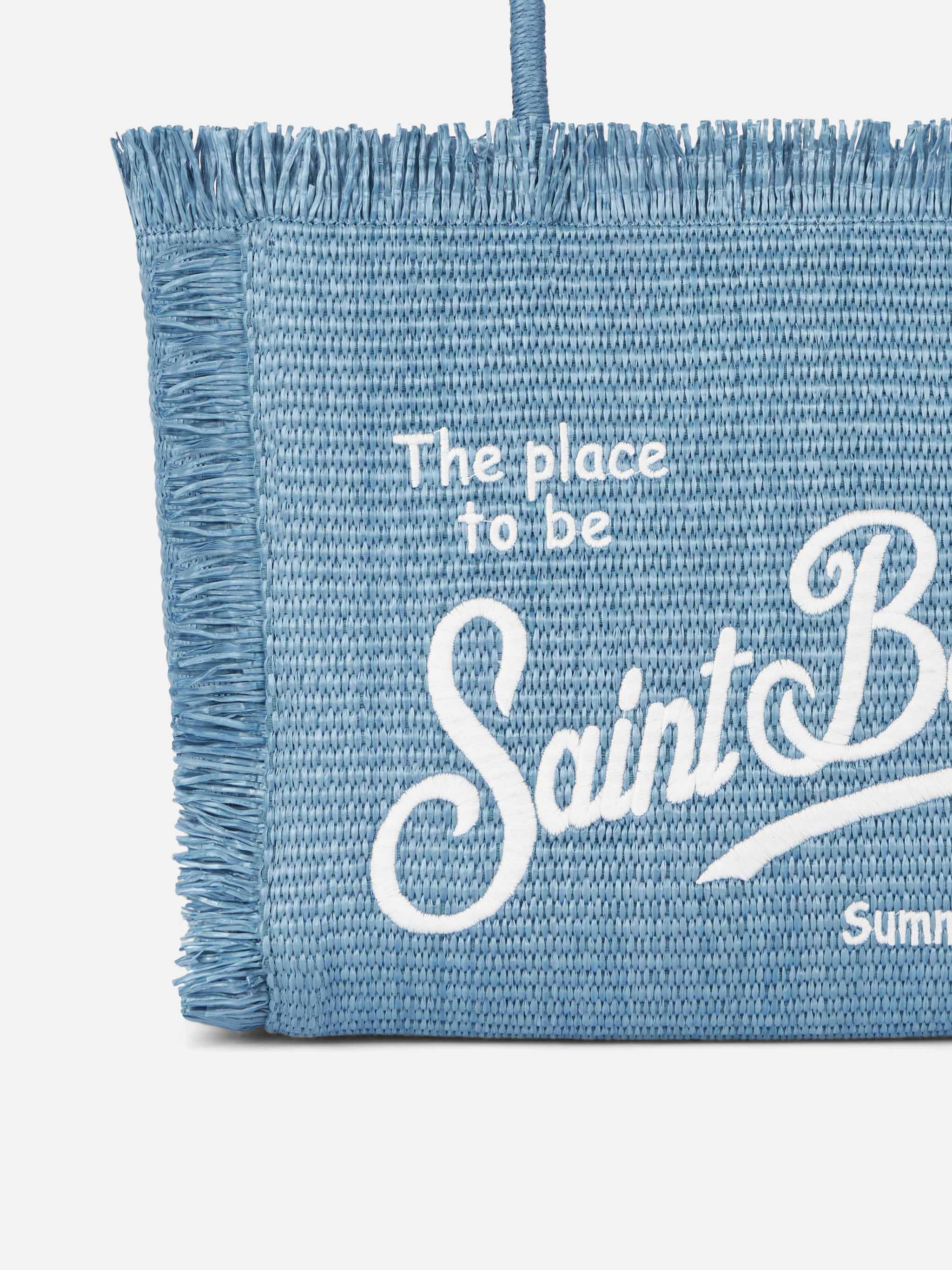 Denim blue straw effect Vanity tote bag - Image 4