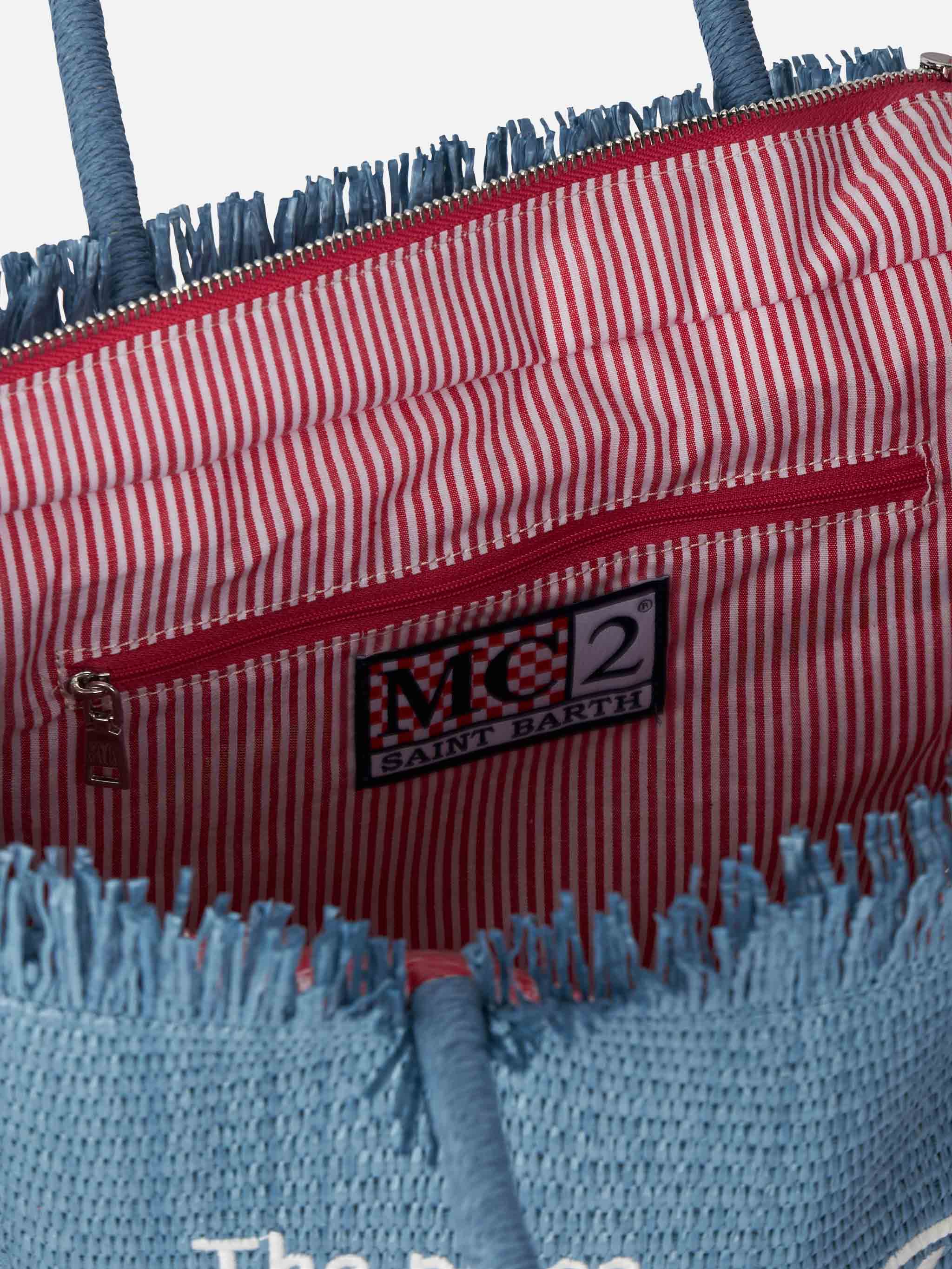 Denim blue straw effect Vanity tote bag - Image 5