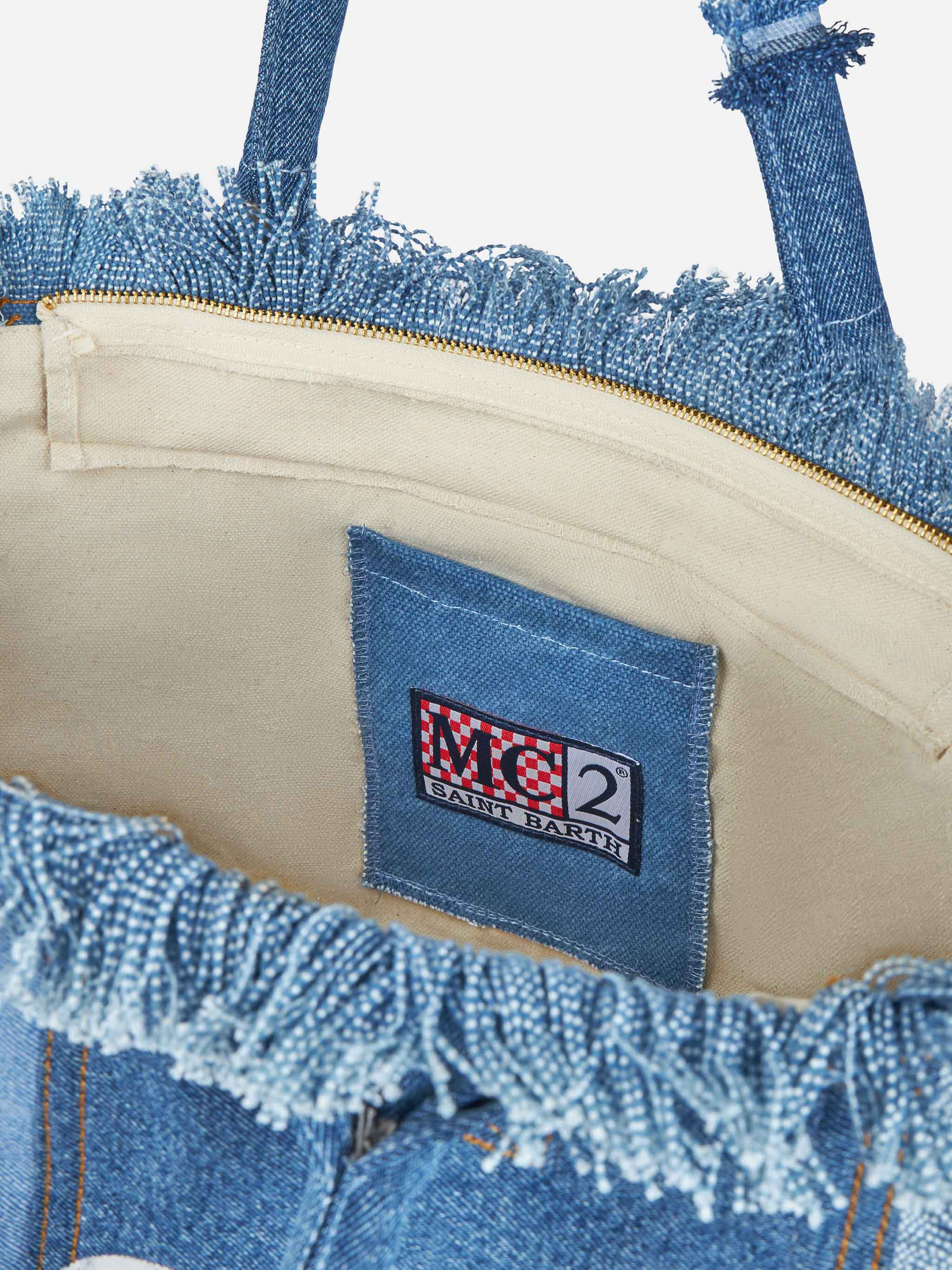 Denim patchwork cotton canvas Vanity tote bag - Image 5