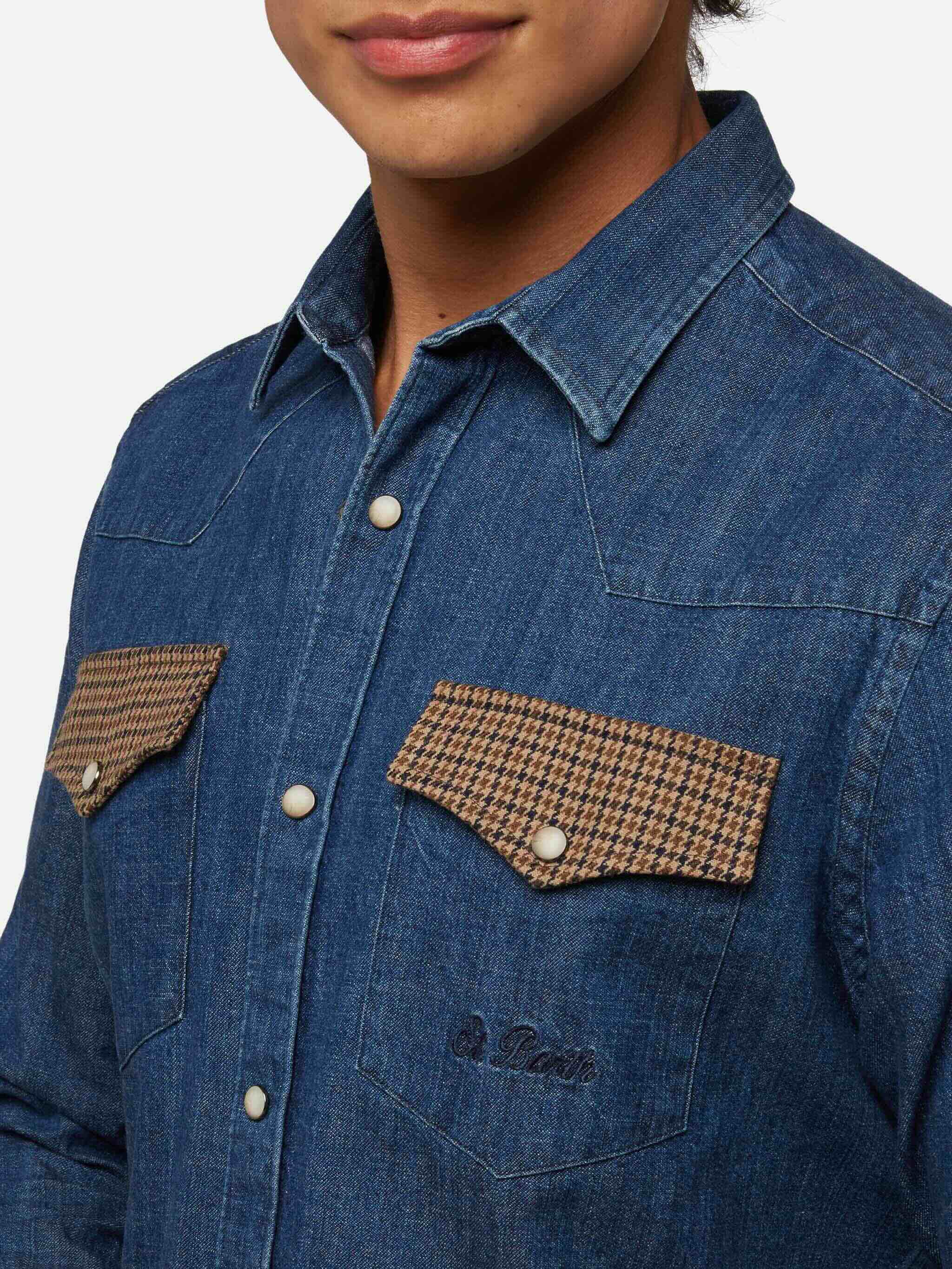 Denim shirt Greg with pied de poul patches - Image 2