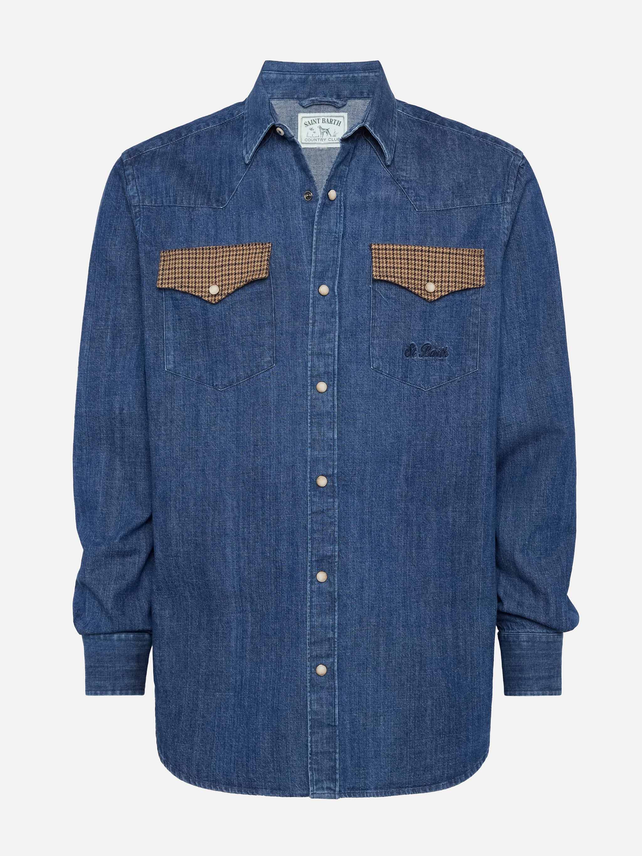 Denim shirt Greg with pied de poul patches - Image 4