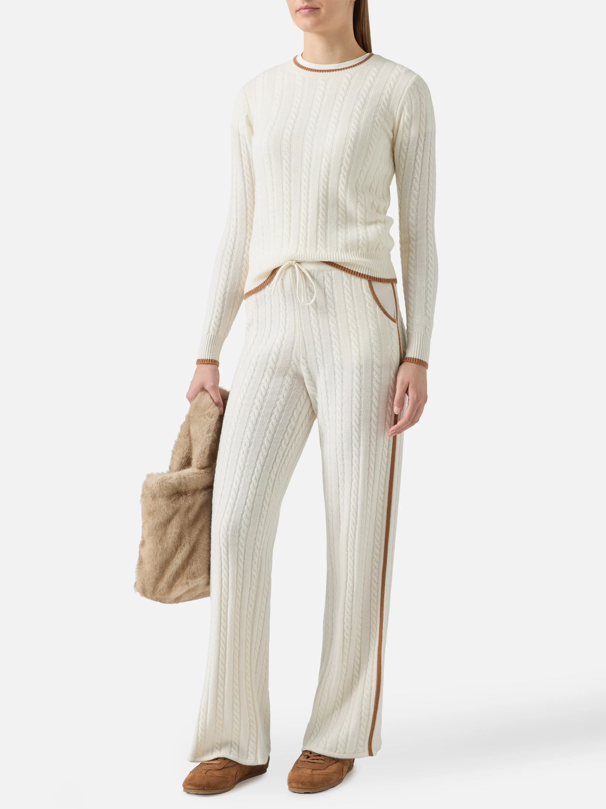 Dinard cable-knit trousers in white wool with St. Barth embroidery - Image 2