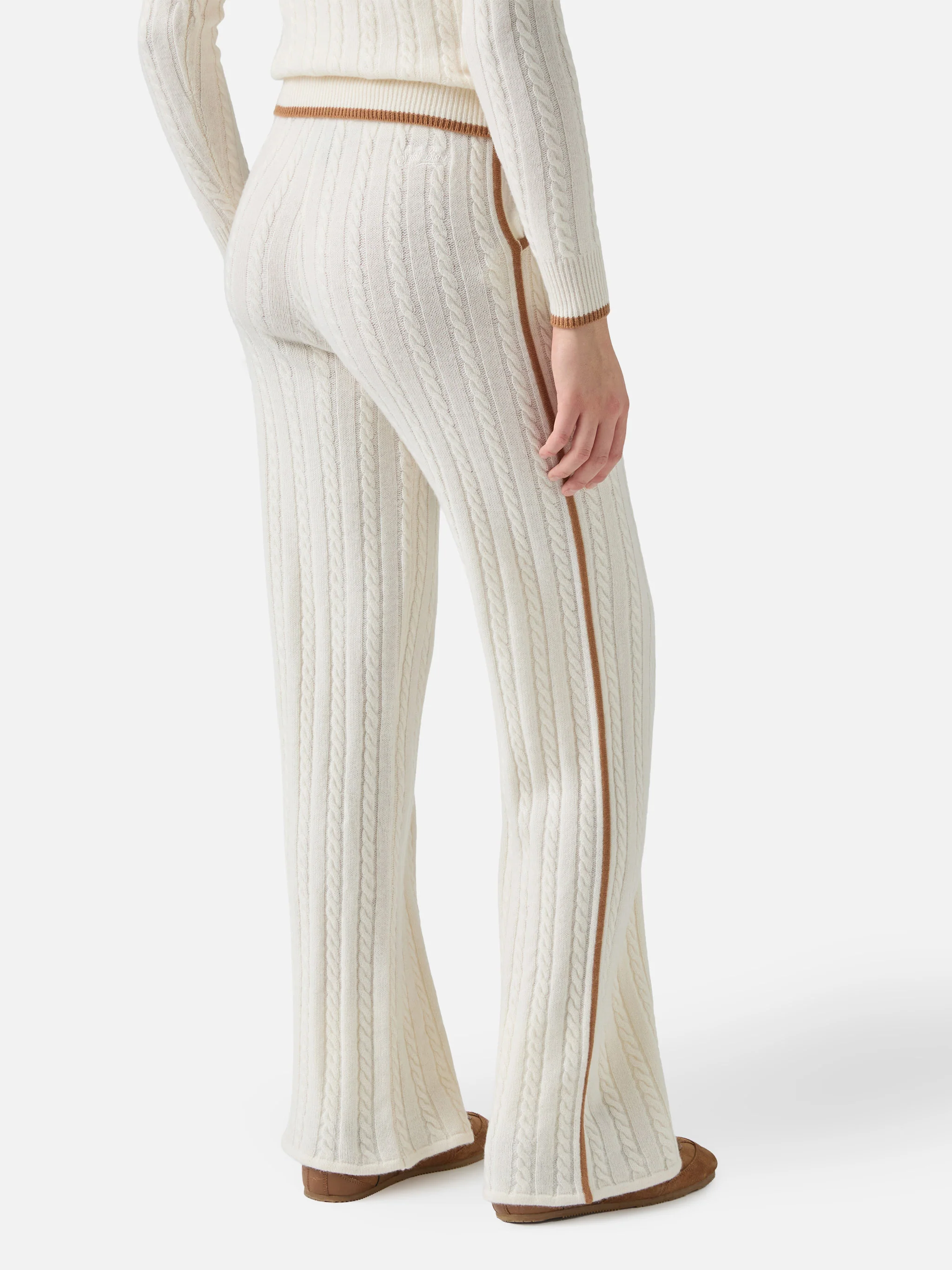 Dinard cable-knit trousers in white wool with St. Barth embroidery - Image 3