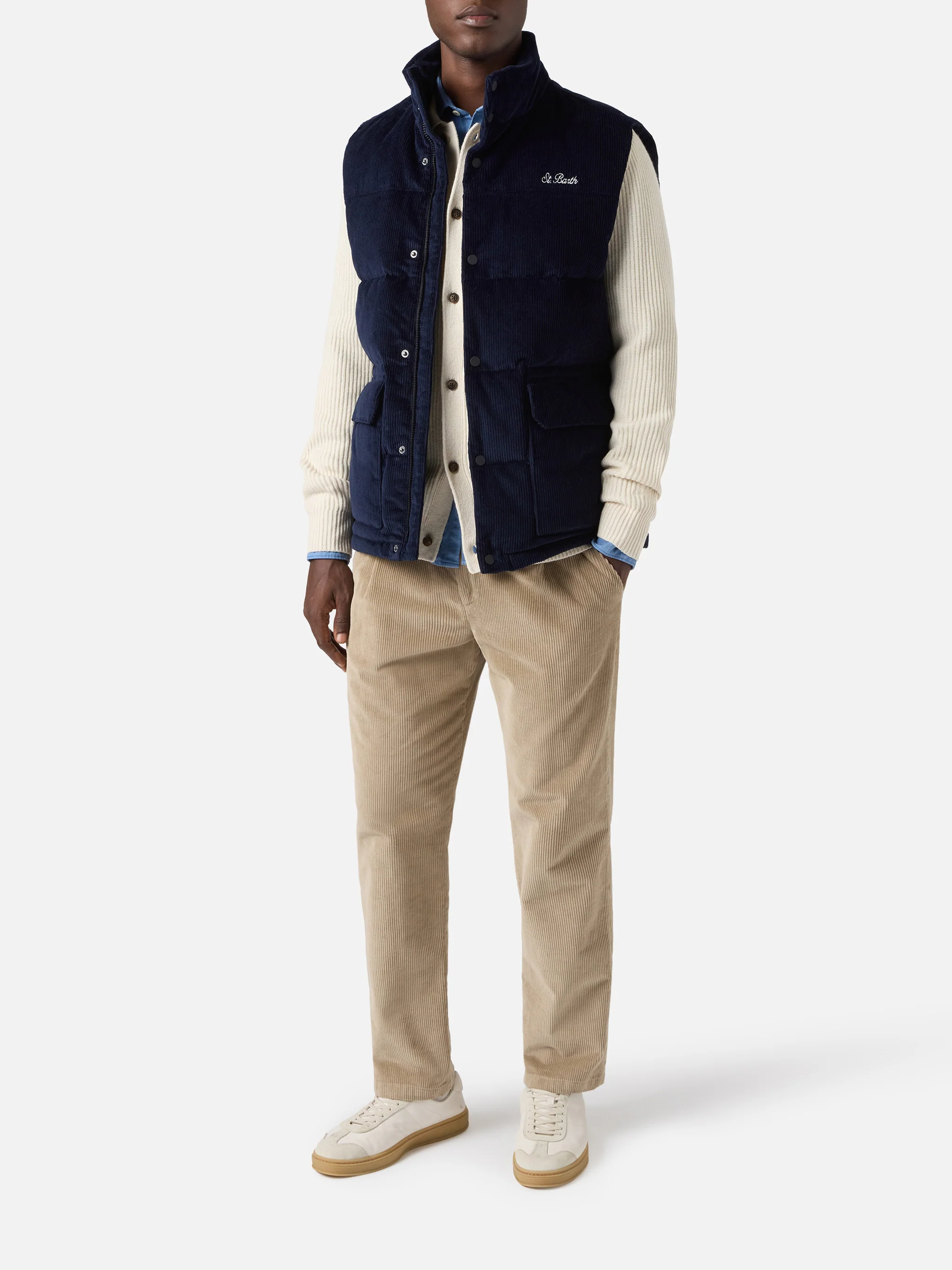 Down padded vest Thunder with in navy blue corduroy - Image 2