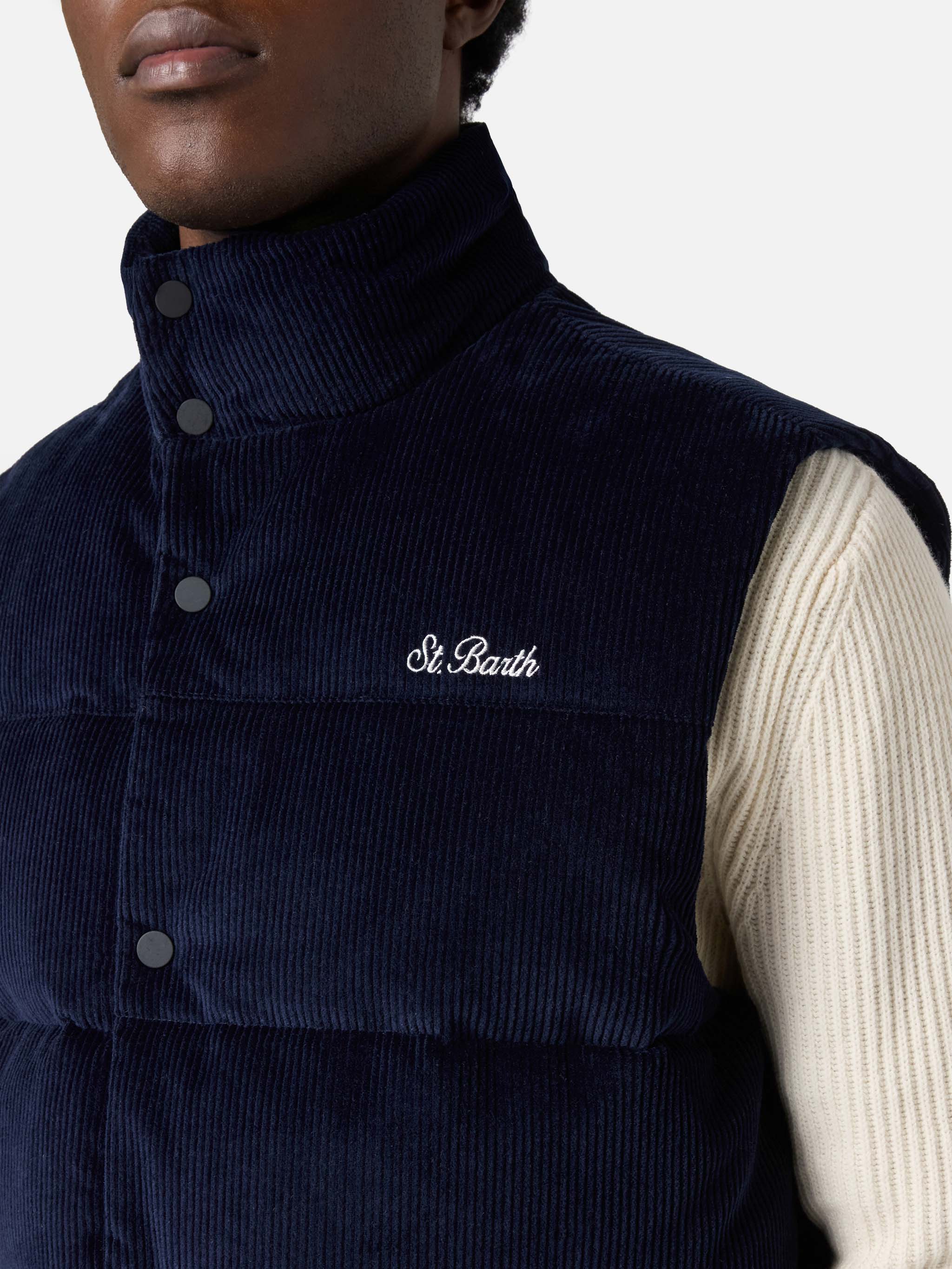 Down padded vest Thunder with in navy blue corduroy - Image 3