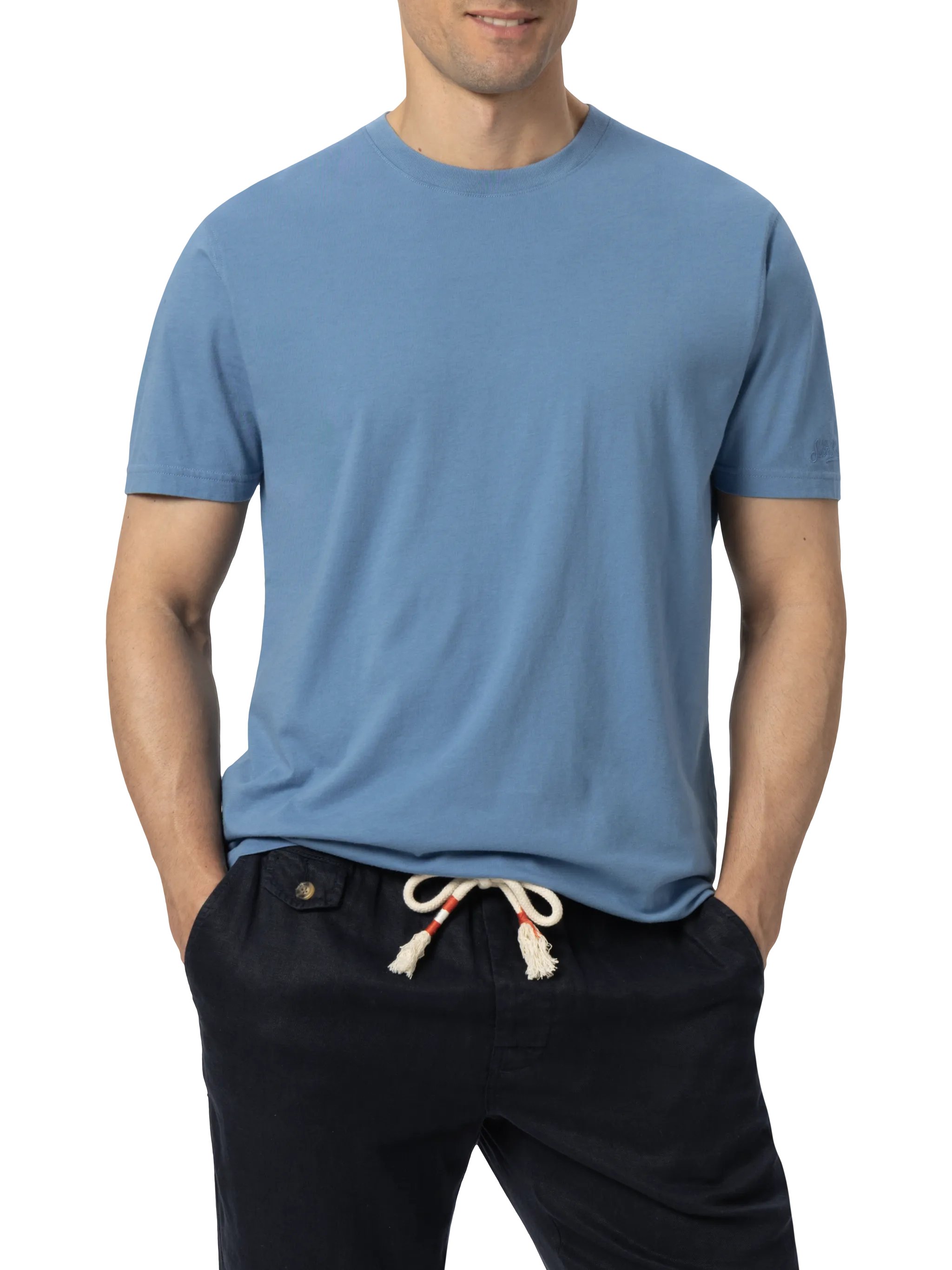 Dusty blue cotton jersey t-shirt Dover with St. Barth embroidery - Image 2