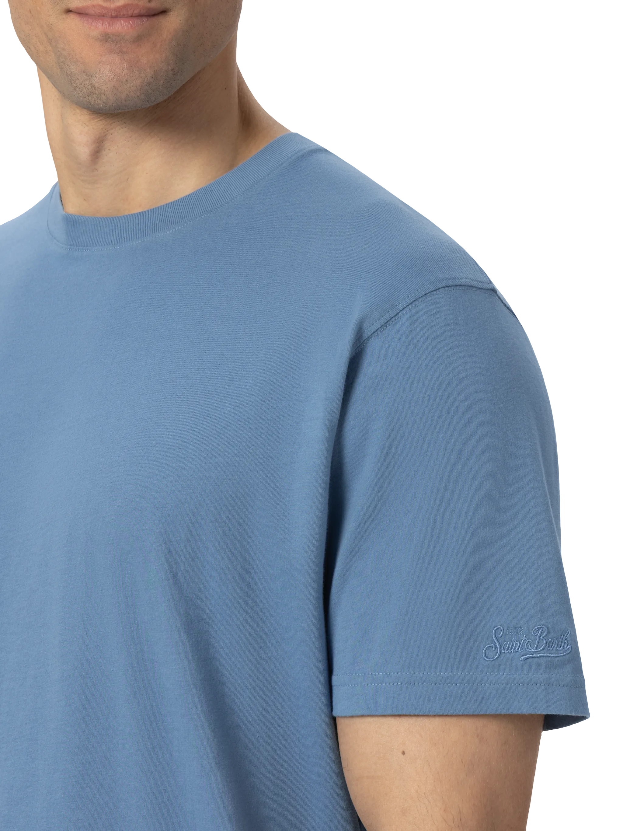 Dusty blue cotton jersey t-shirt Dover with St. Barth embroidery - Image 4
