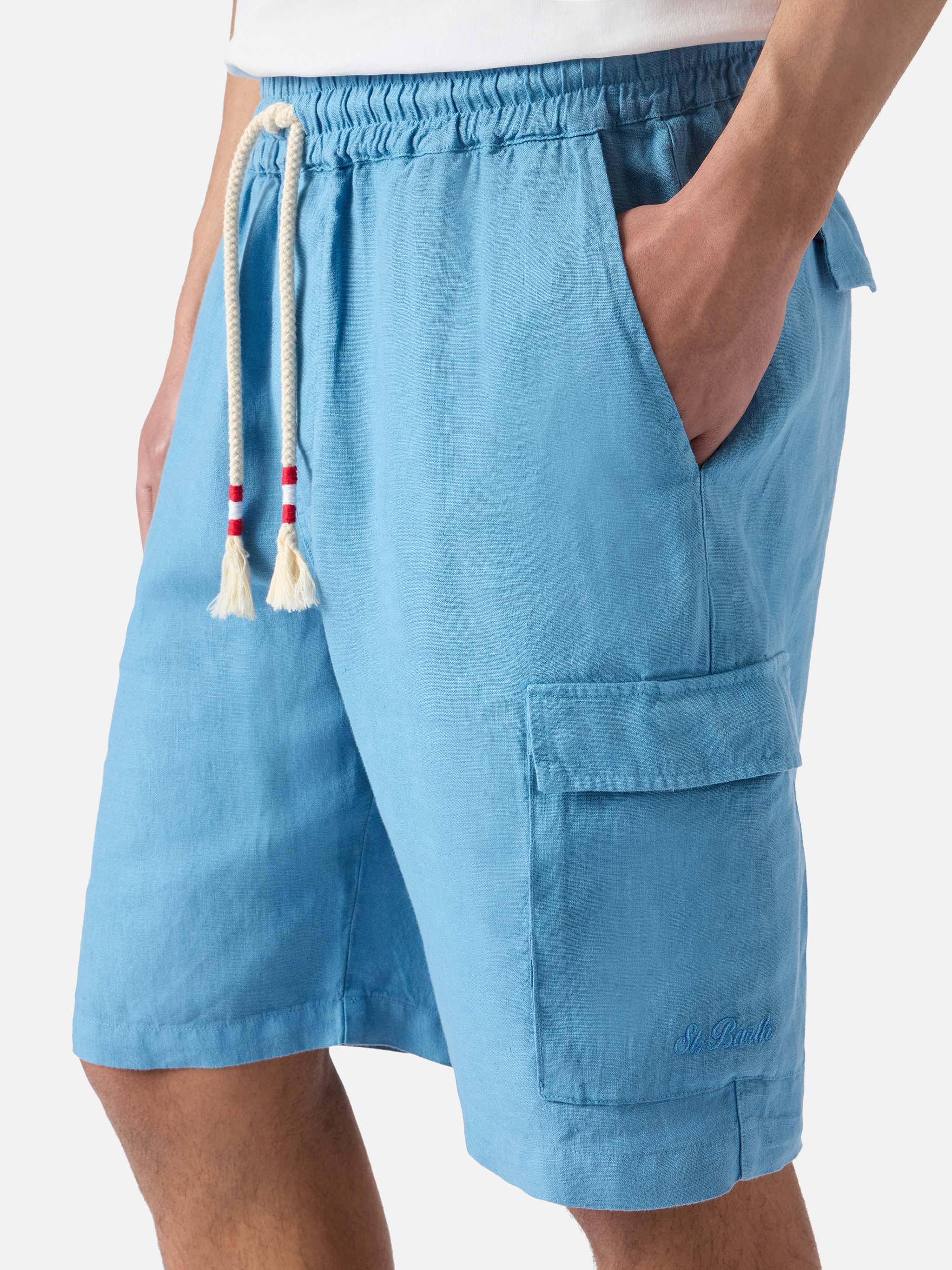 Dusty blue Marseille bermuda shorts in pure linen - Image 2