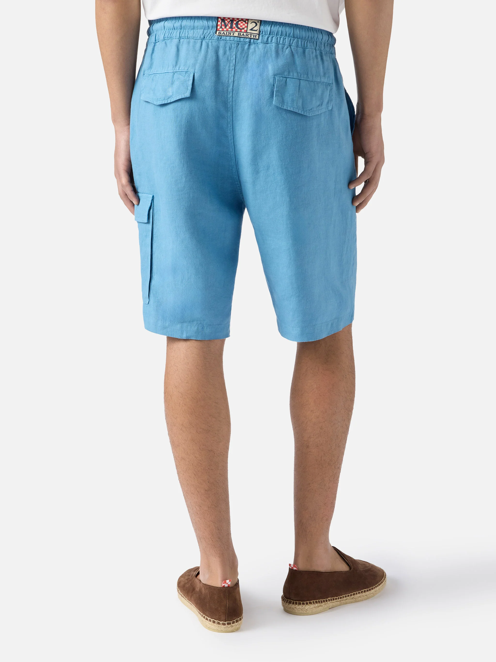 Dusty blue Marseille bermuda shorts in pure linen - Image 3