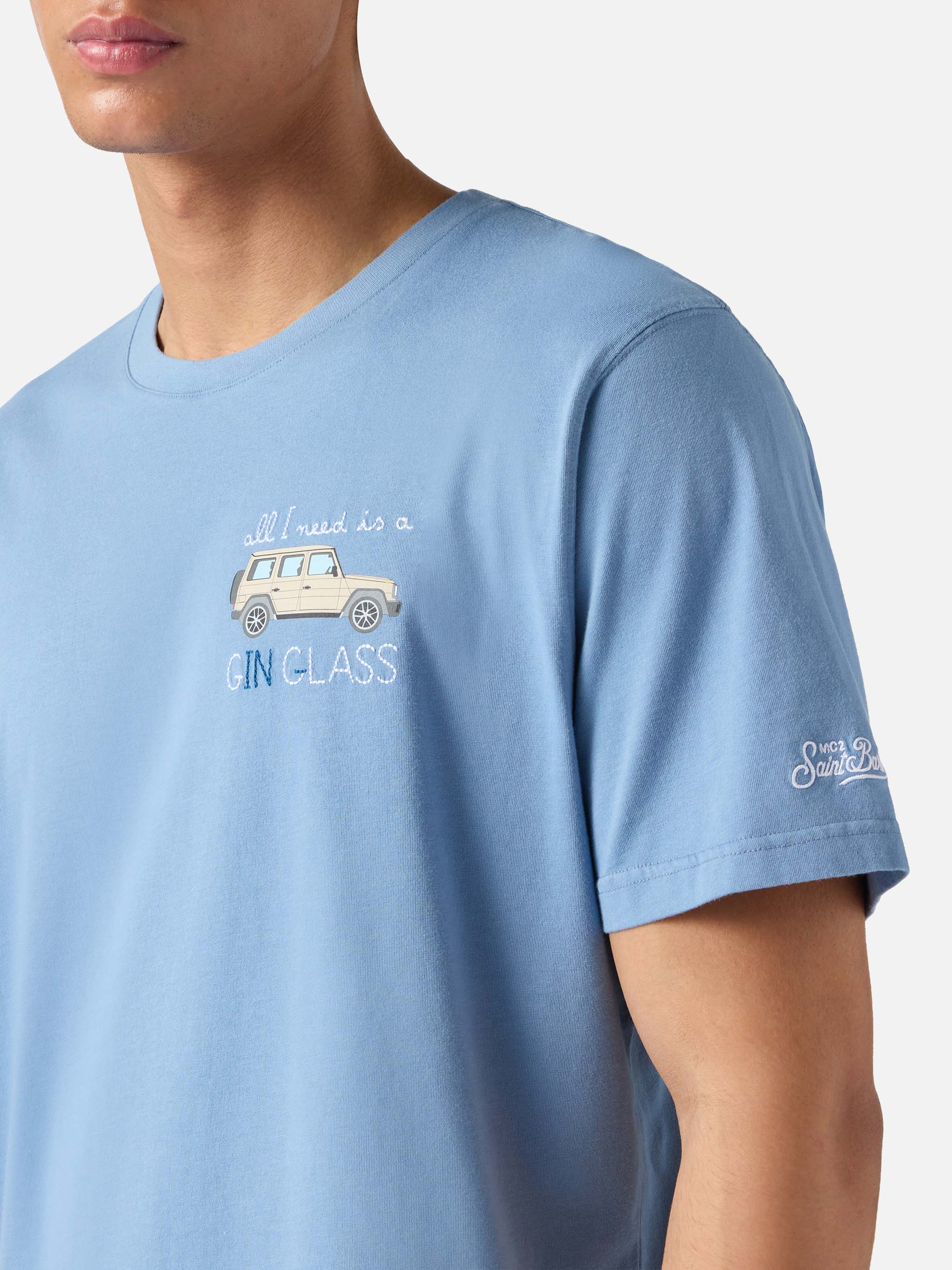 Dusty light blue Portofino T-shirt with All I Need Is A G-in Class embroidery - Image 2