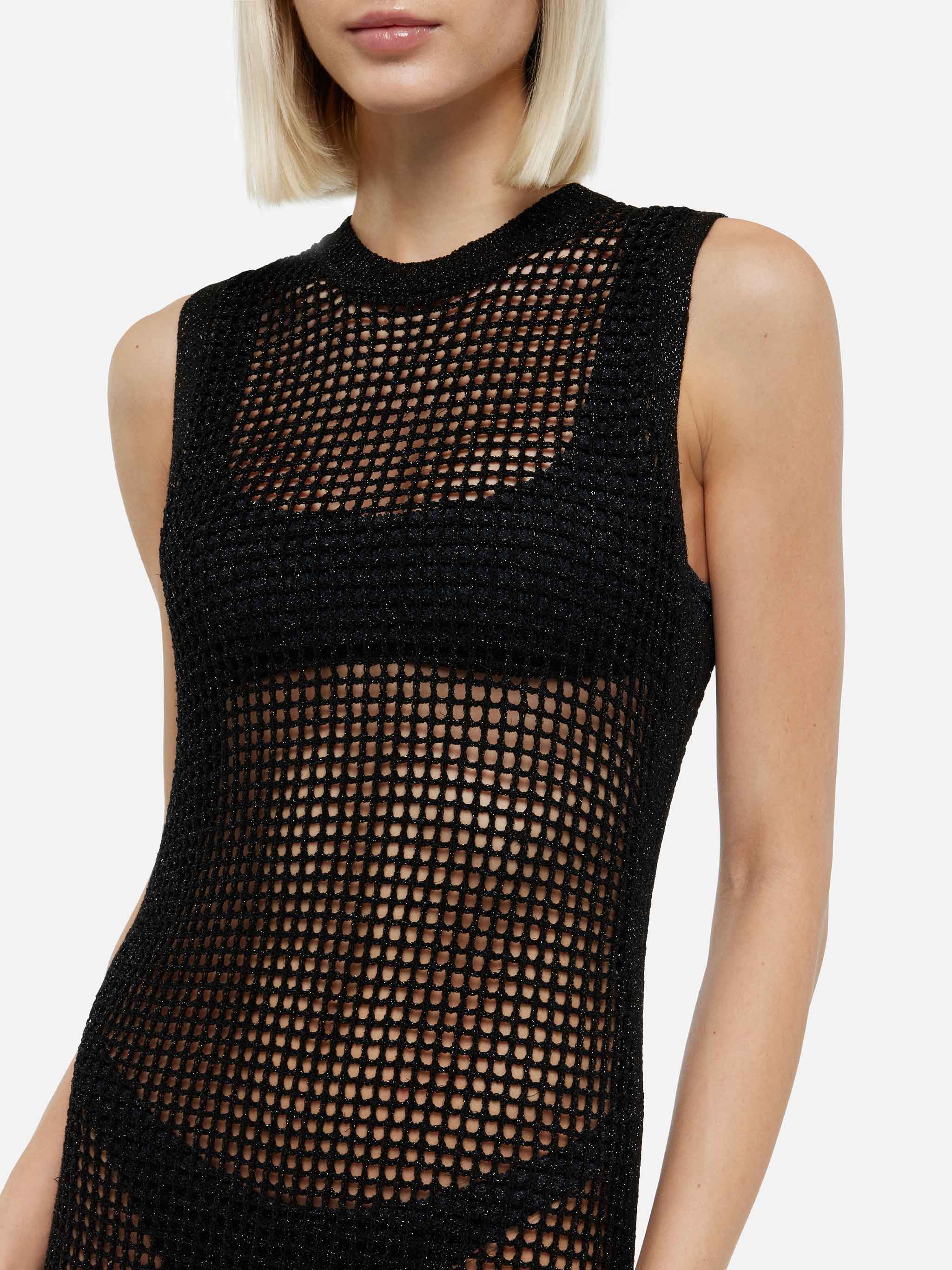 Eileen long lurex black mesh crochet dress - Image 2