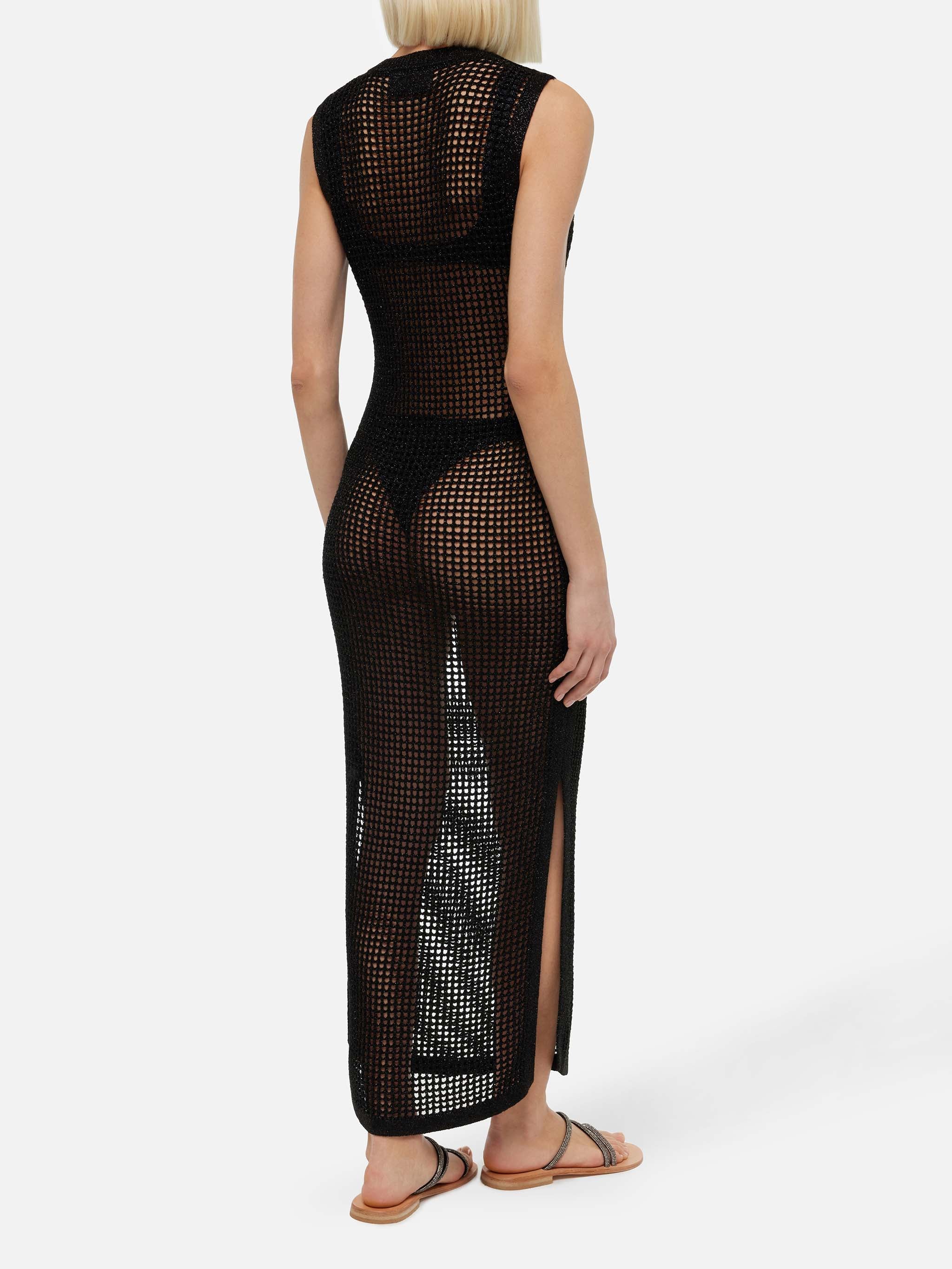 Eileen long lurex black mesh crochet dress - Image 3