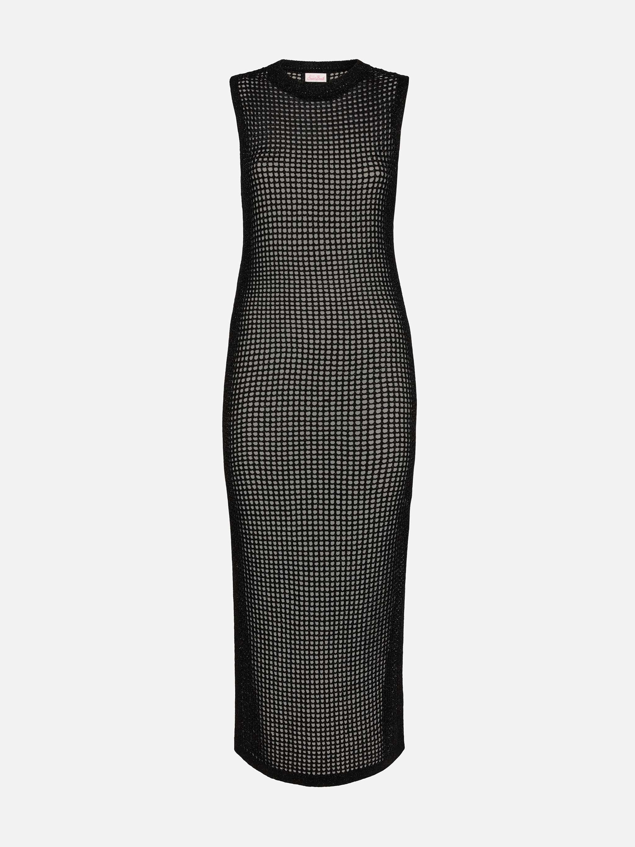 Eileen long lurex black mesh crochet dress - Image 4