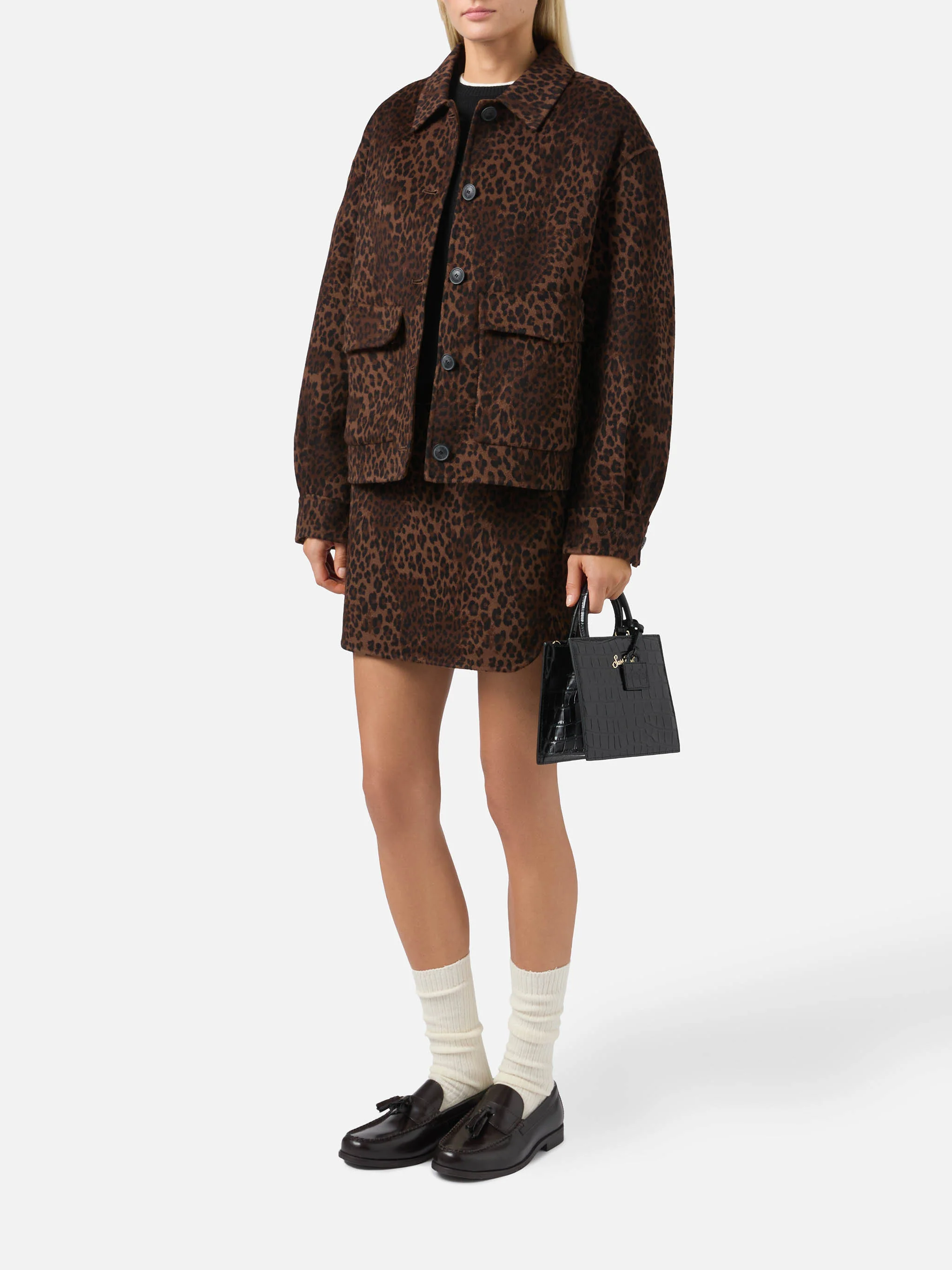 Eira mini skirt in double fabric with leopard print - Image 2