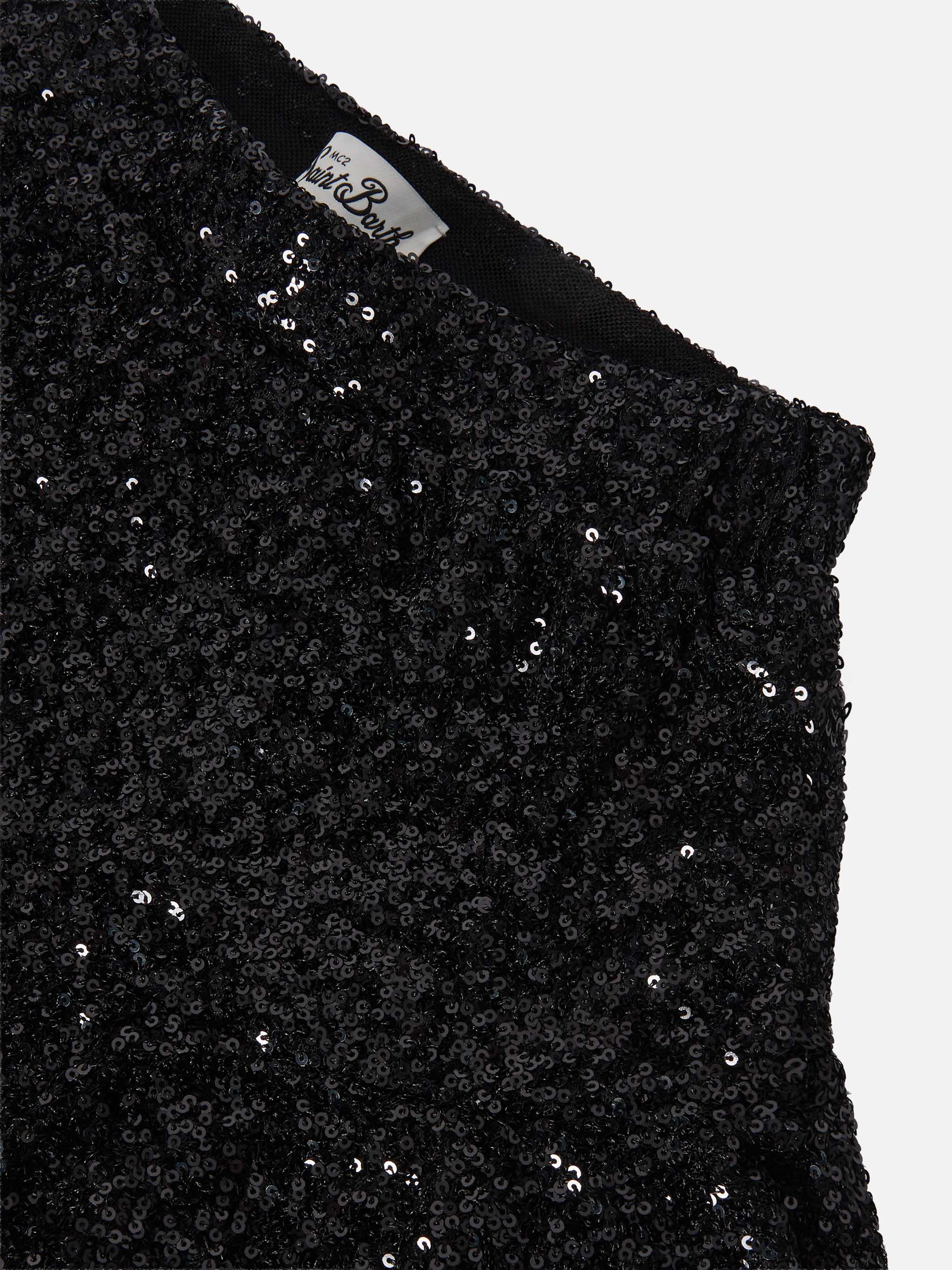 Eivissa Jr sequin ruffle mini skirt in black - Image 3