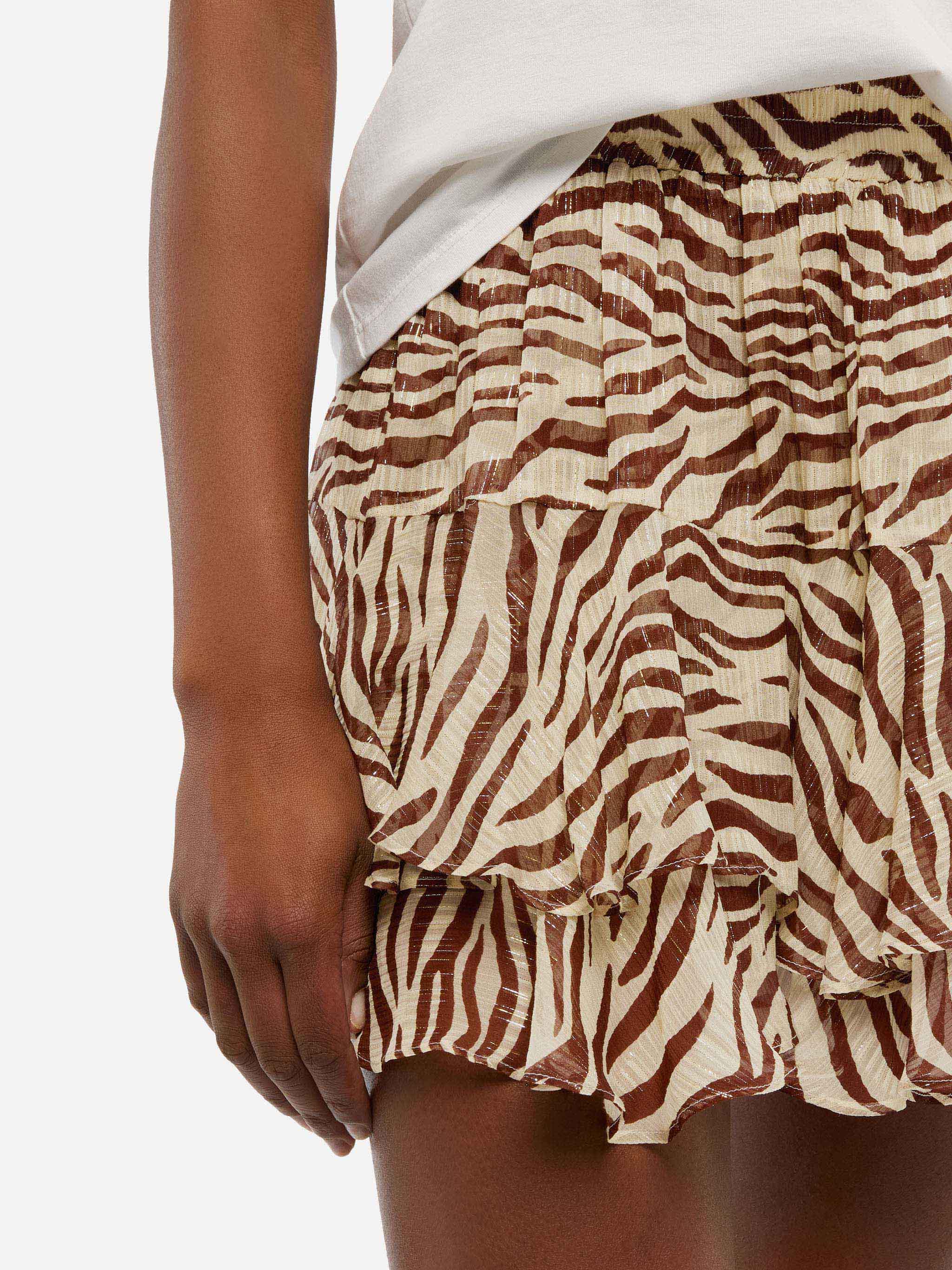 Eivissa ruffled mini skirt in lurex silk voile with animalier print - Image 2
