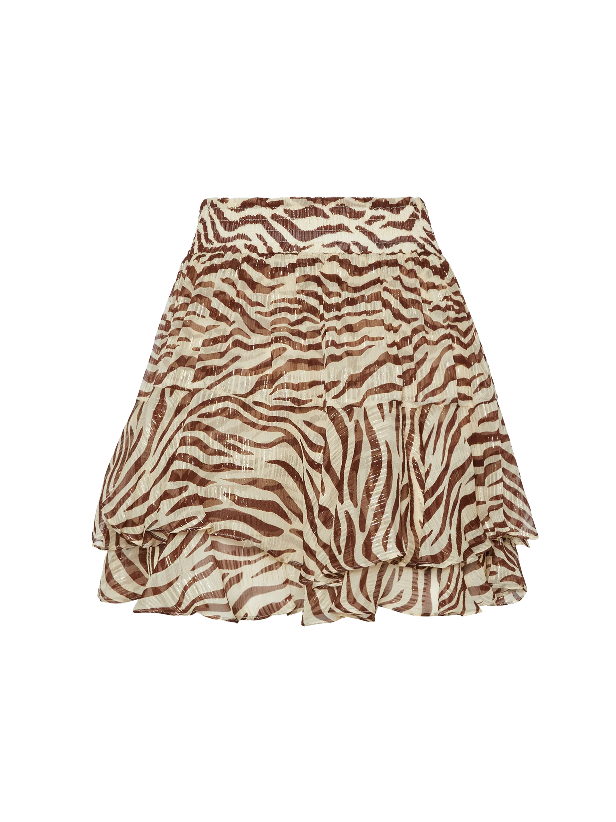Eivissa ruffled mini skirt in lurex silk voile with animalier print - Image 4