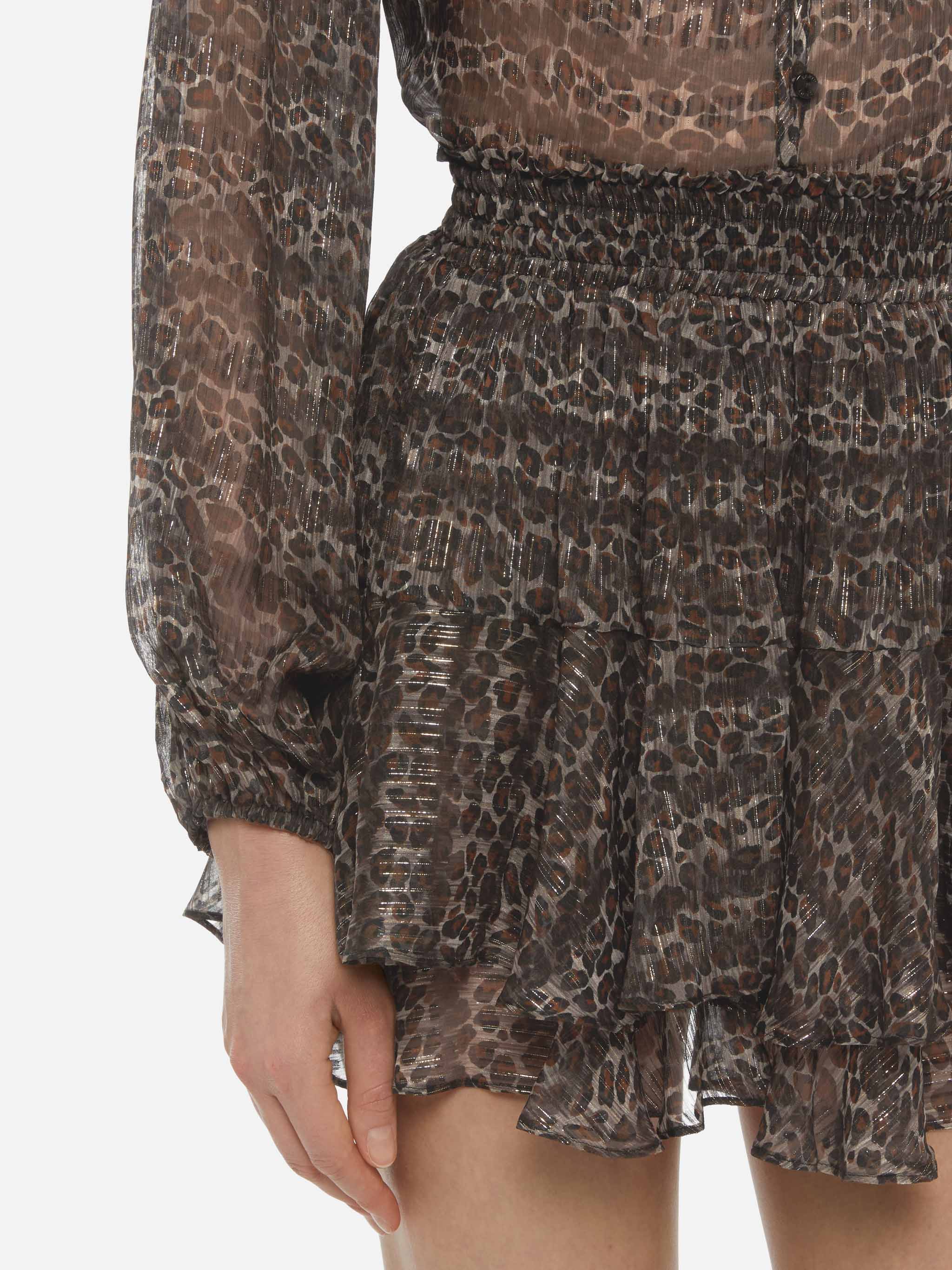 Eivissa ruffled mini skirt in lurex silk voile with animalier print - Image 5