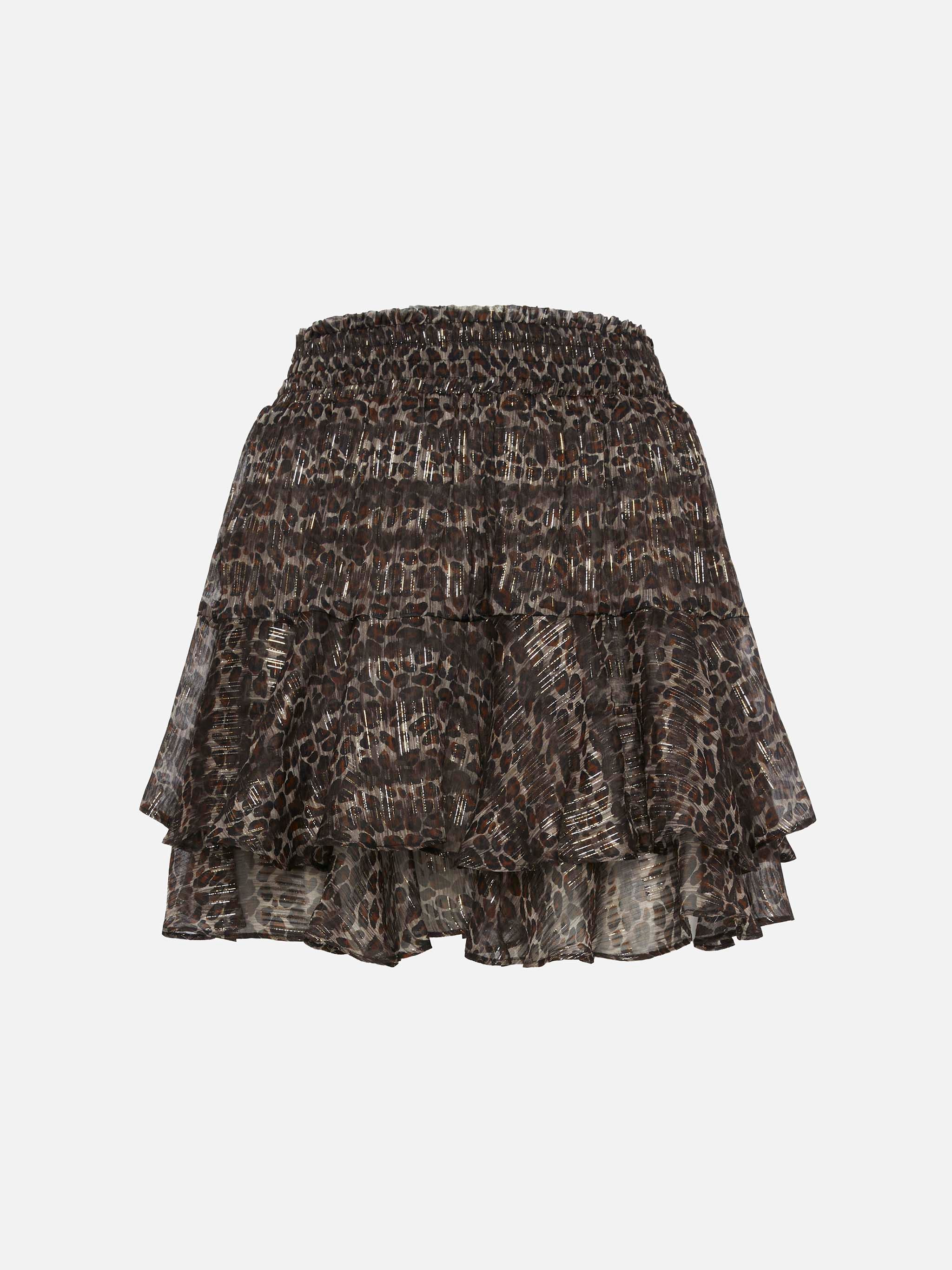 Eivissa ruffled mini skirt in lurex silk voile with animalier print - Image 6
