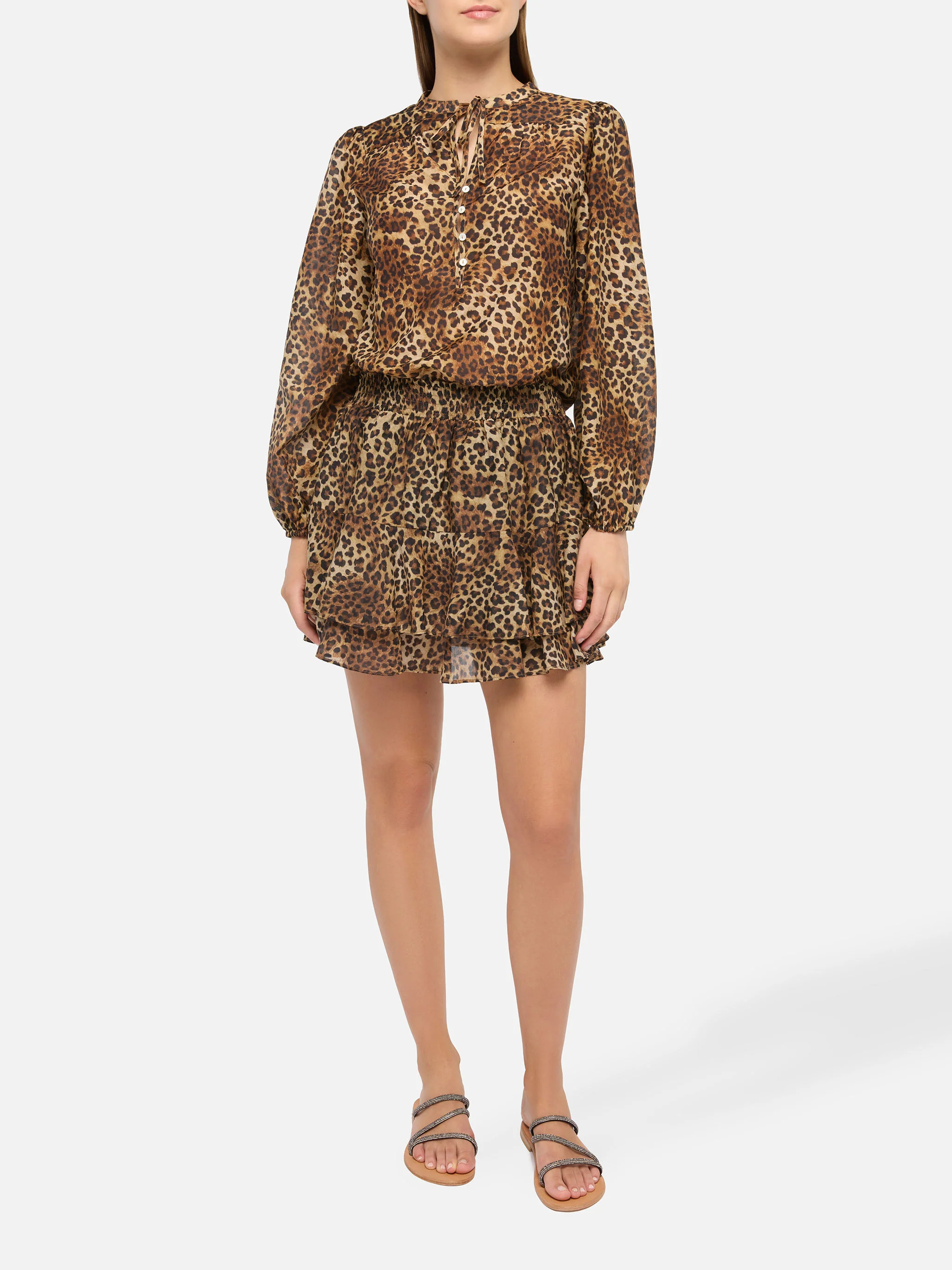 Eivissa ruffled mini skirt in silk voile with animalier print - Image 2