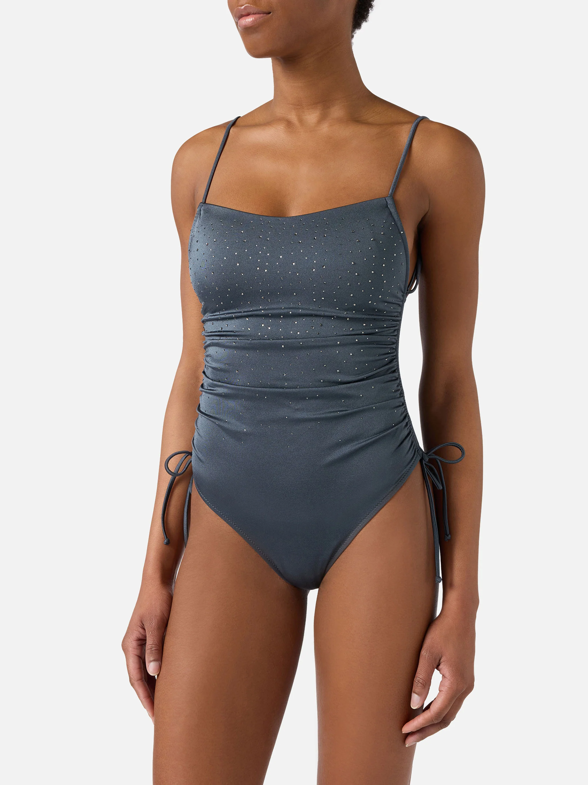 Eliya one-piece swimsuit glossy finish with rhinestone details - Image 2
