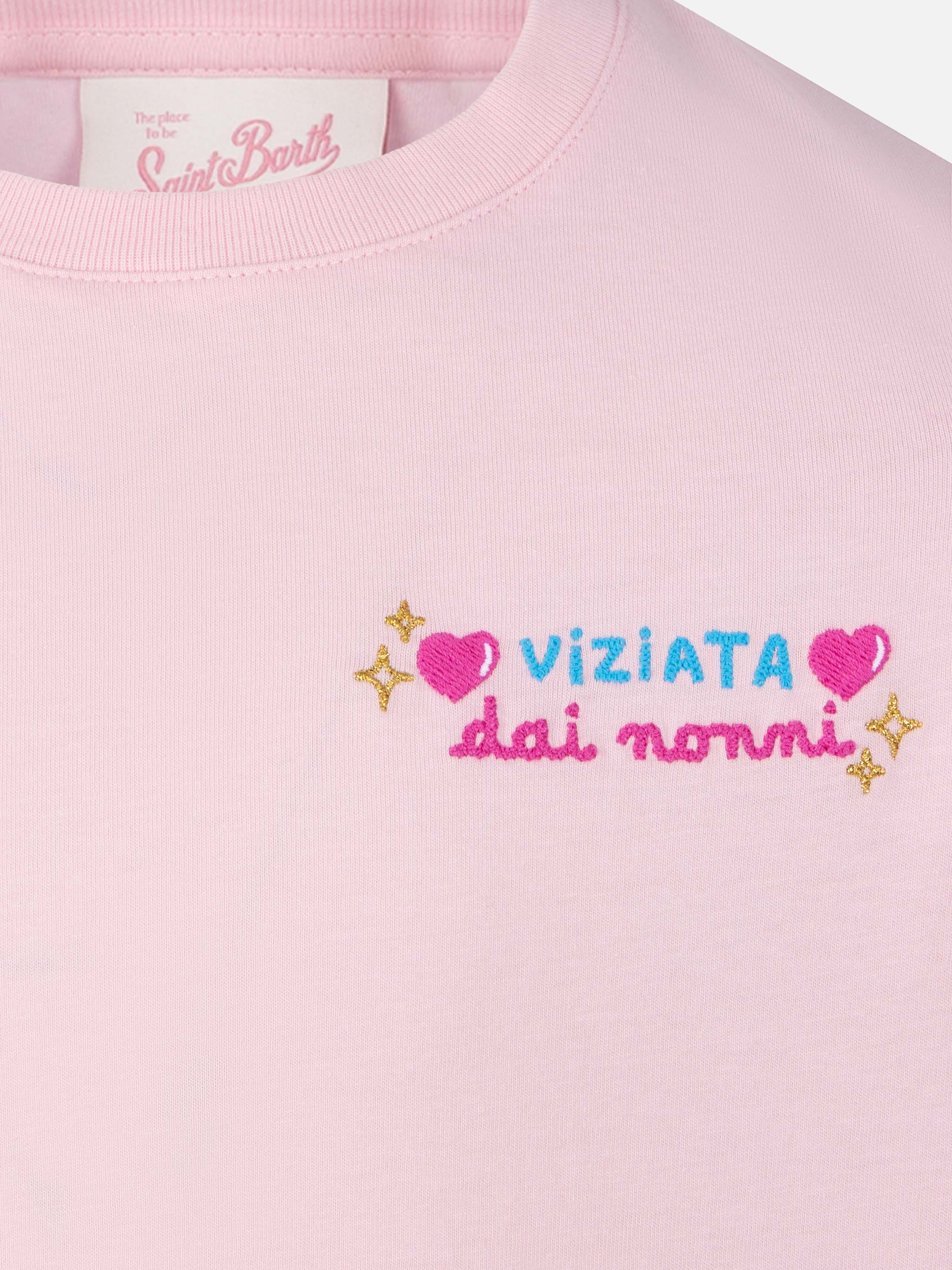 Elly cotton jersey crewneck t-shirt with Vado dai Nonni embroidery - Image 2