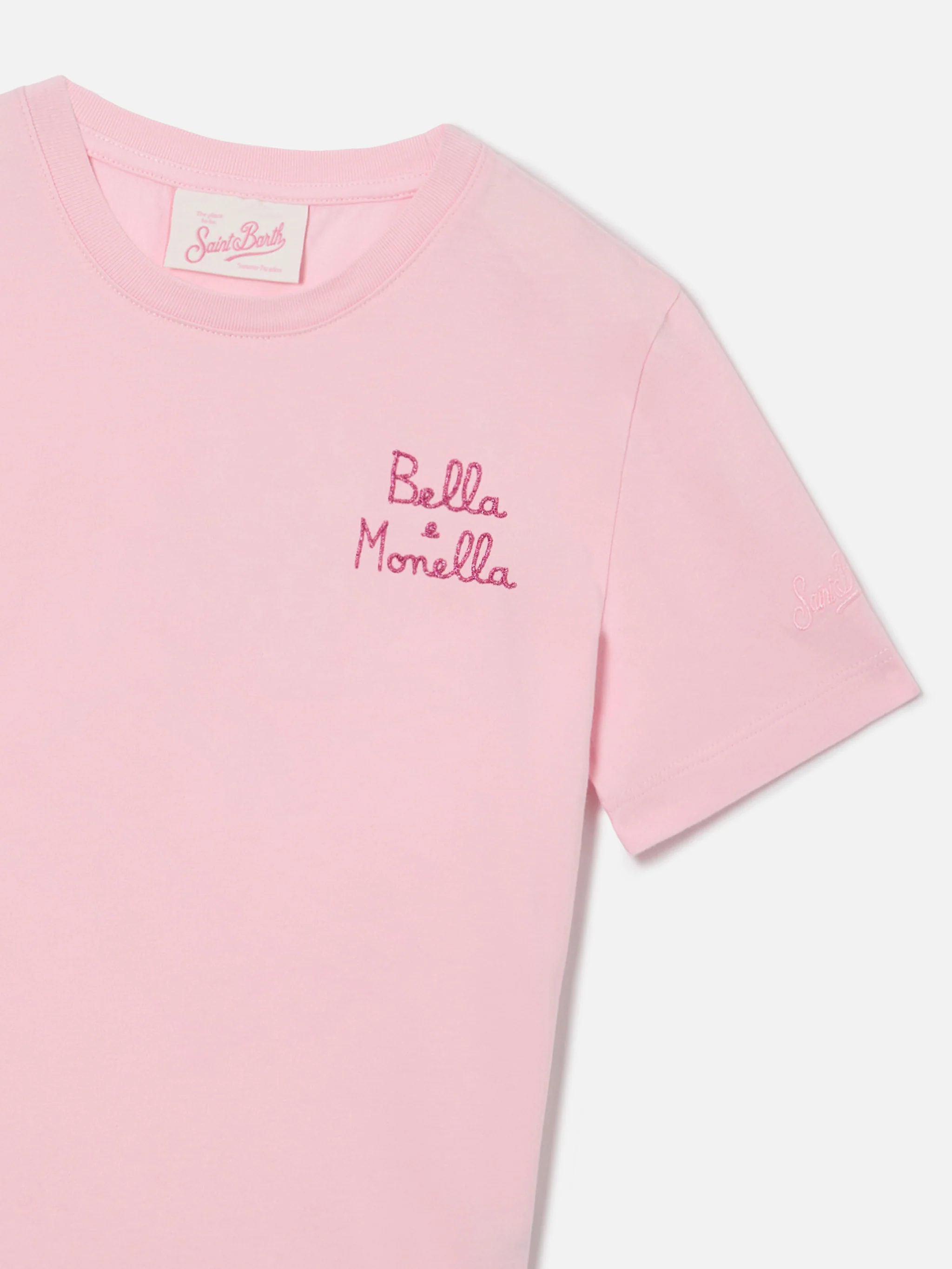 Elly T-shirt in pink cotton with Bella Monella embroidery - Image 2