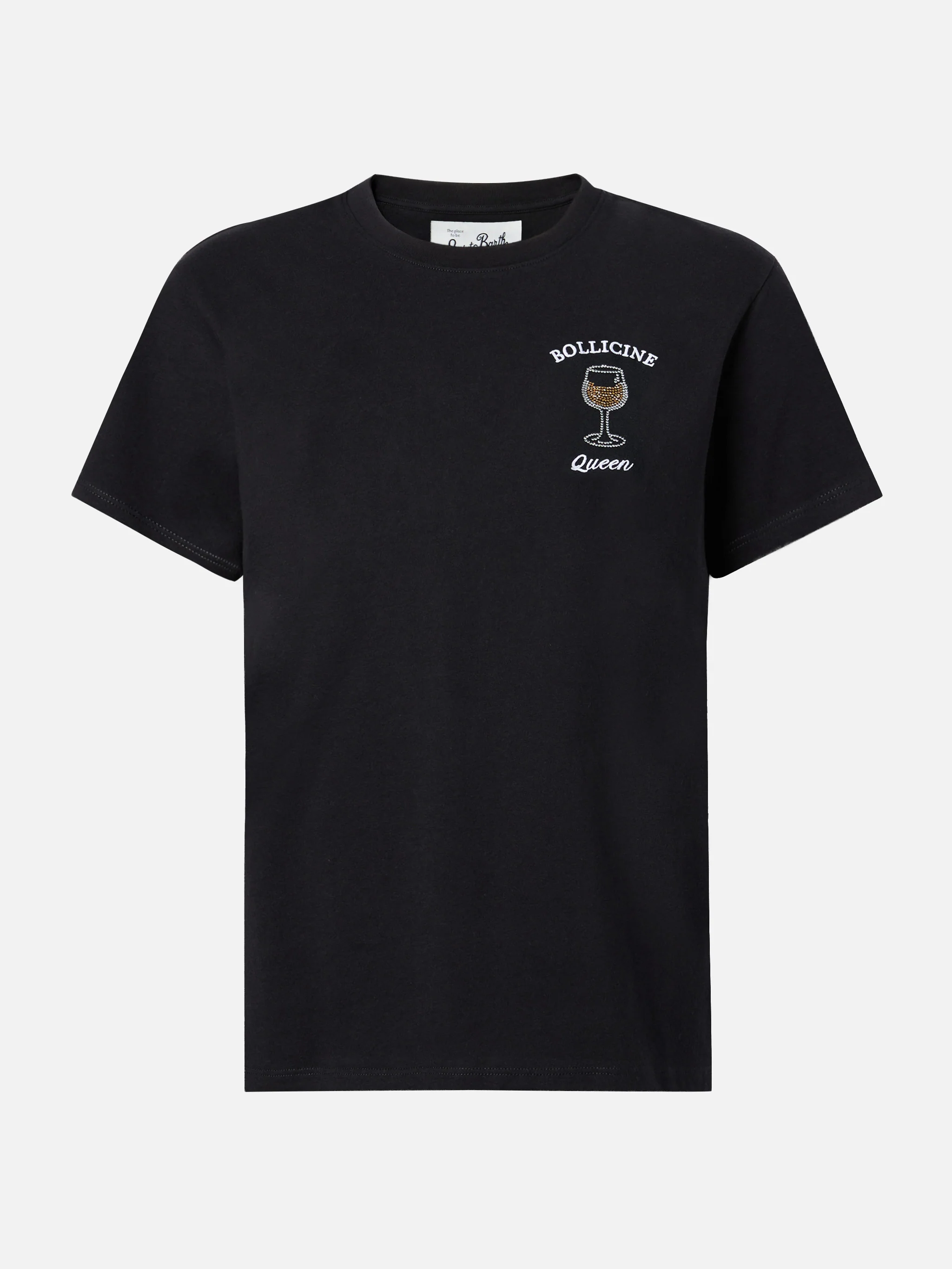 Emilie cotton T-shirt in black with Bollicine Queen rhinestone appliqué - Image 4