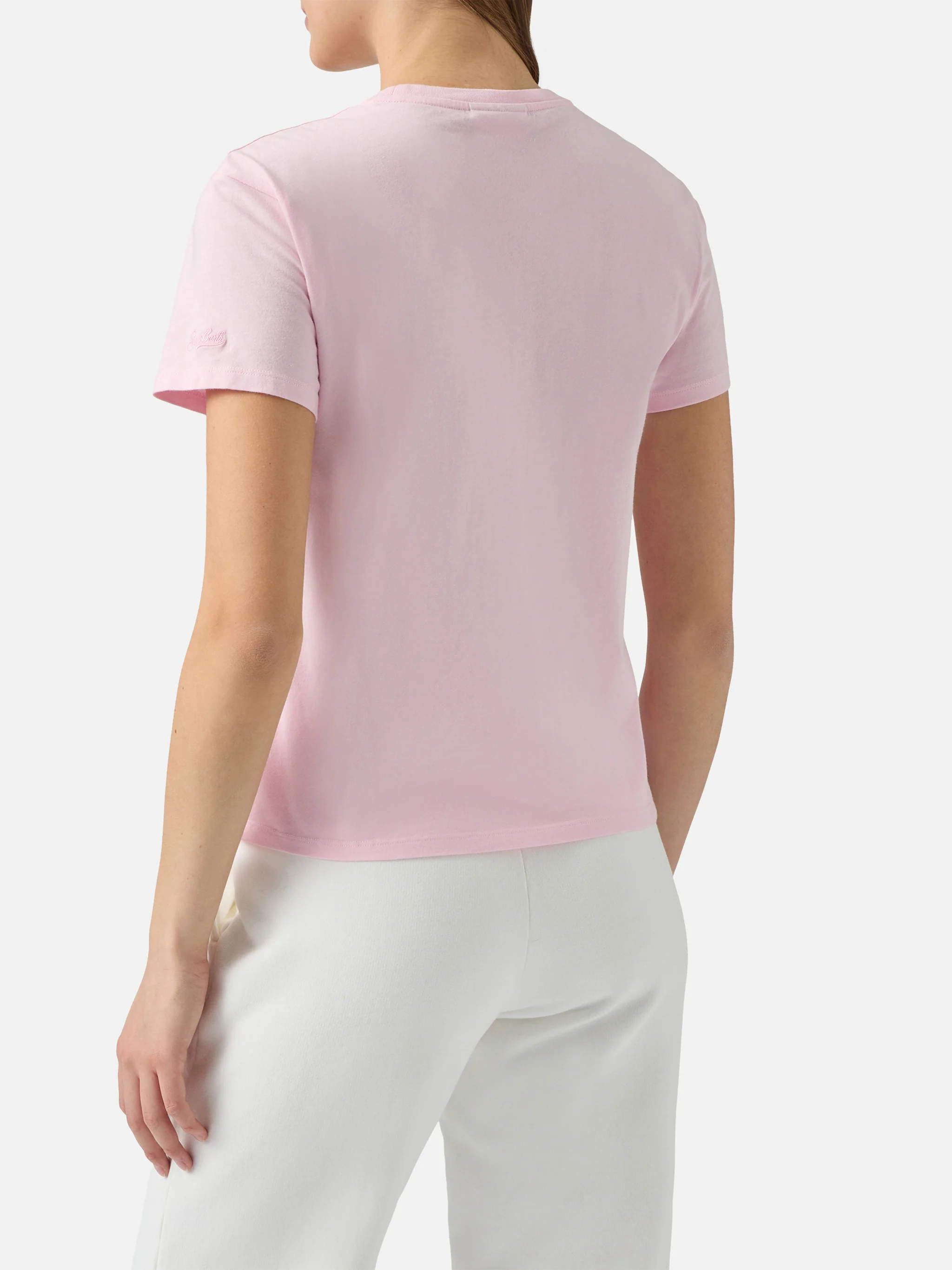 Emilie cotton T-shirt in pink with Gin Tonic addicted rhinestone appliqué - Image 3