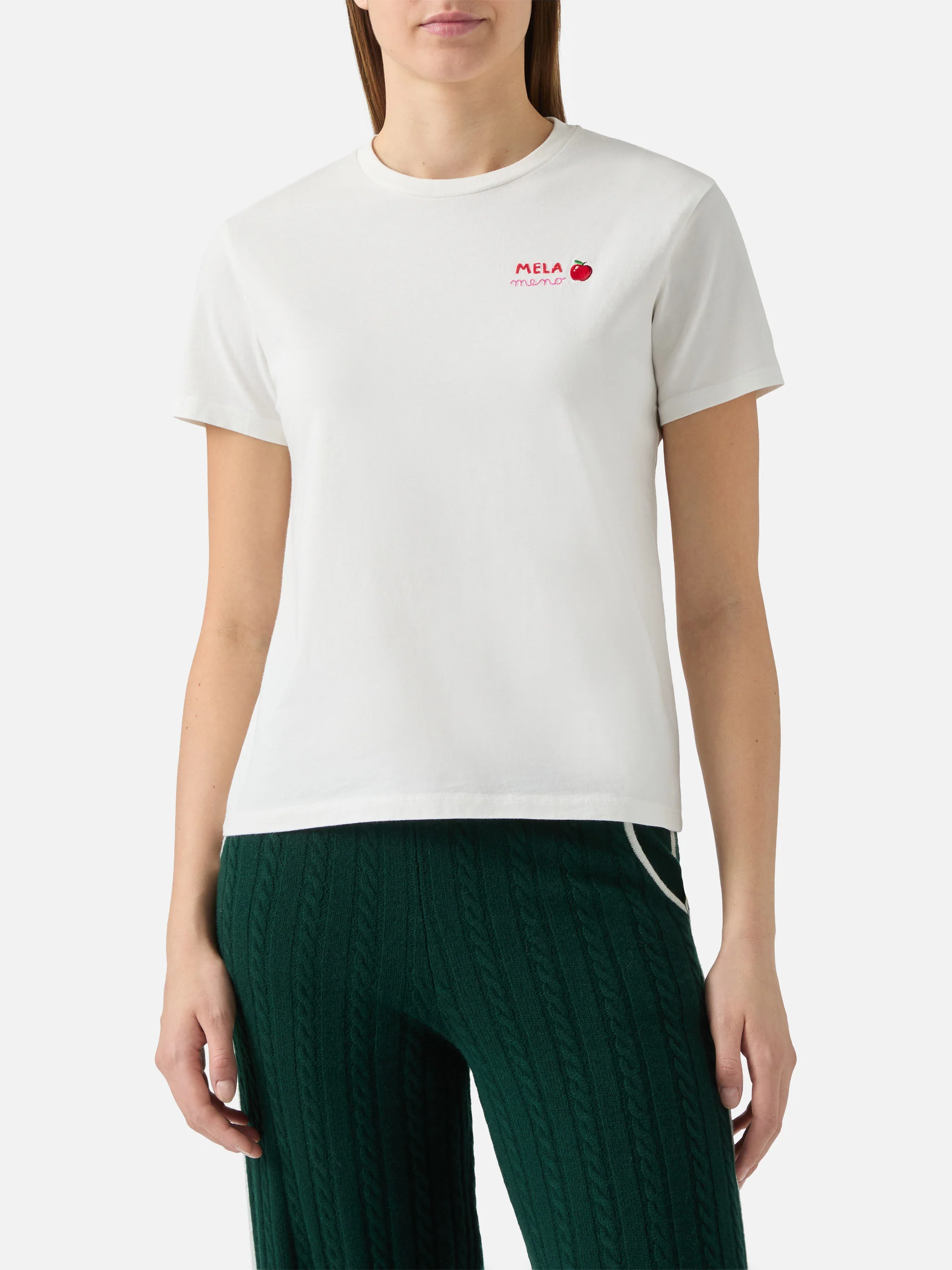 Emilie cotton t-shirt in white with Mela Meno embroidery - Image 2