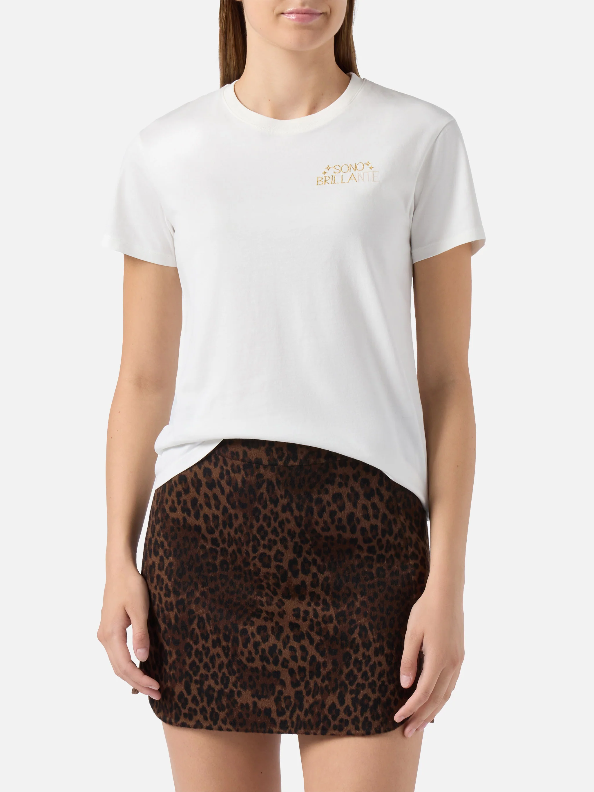 Emilie cotton T-shirt in white with Sono Brillante lurex embroidery - Image 3