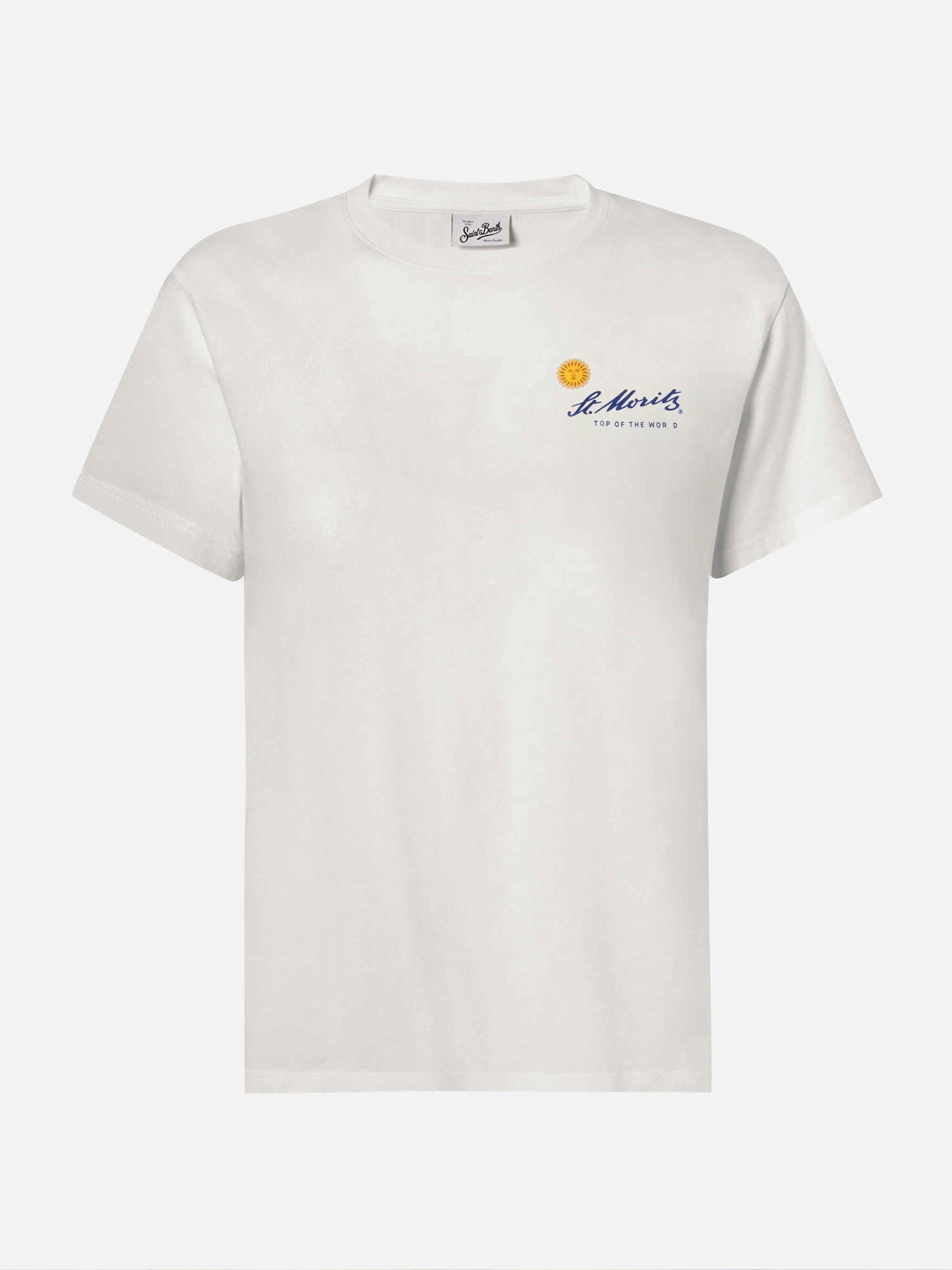 Emilie cotton T-shirt in white with St. Moritz print | ST. MORITZ TOP OF THE WORLD SPECIAL EDITION - Image 4