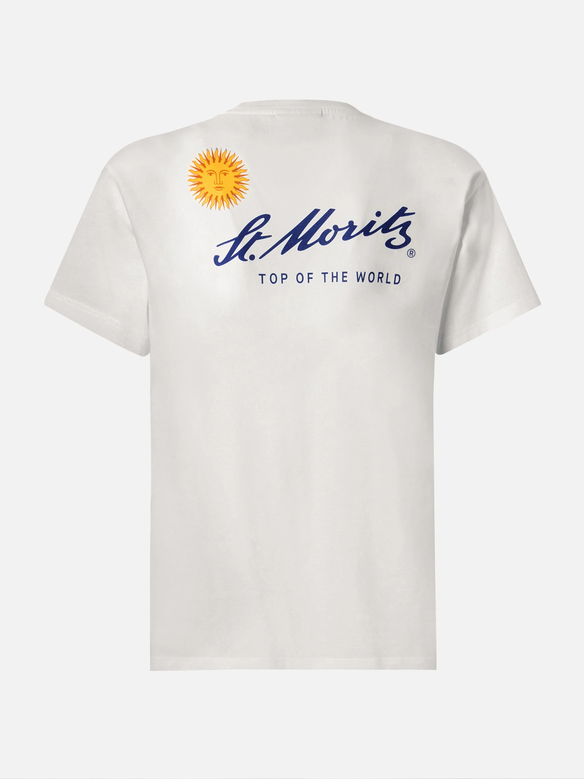 Emilie cotton T-shirt in white with St. Moritz print | ST. MORITZ TOP OF THE WORLD SPECIAL EDITION - Image 5