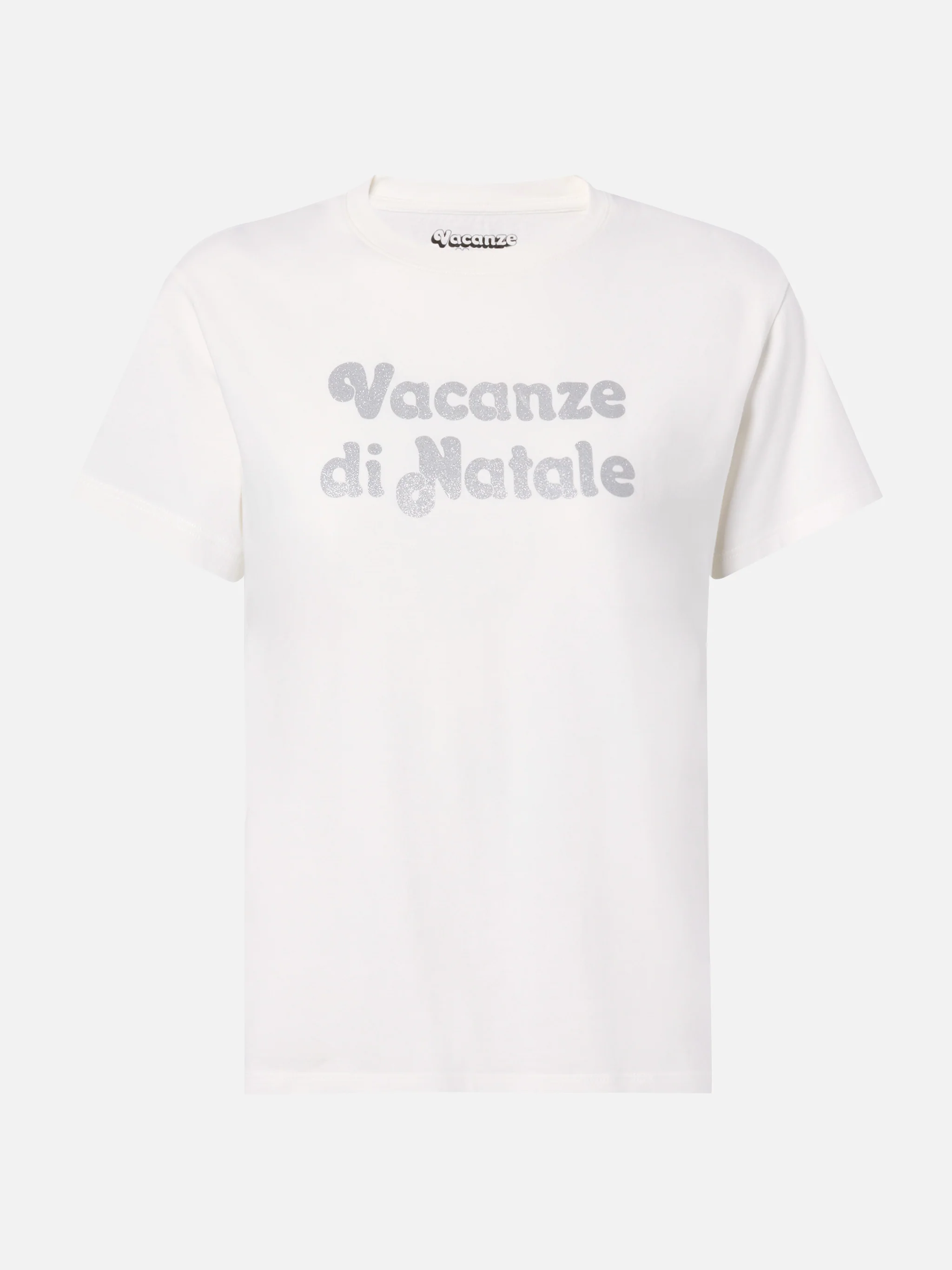 Emilie cotton T-shirt in white with Vacanze di Natale silver glitter print | VACANZE DI NATALE SPECIAL EDITION - Image 4